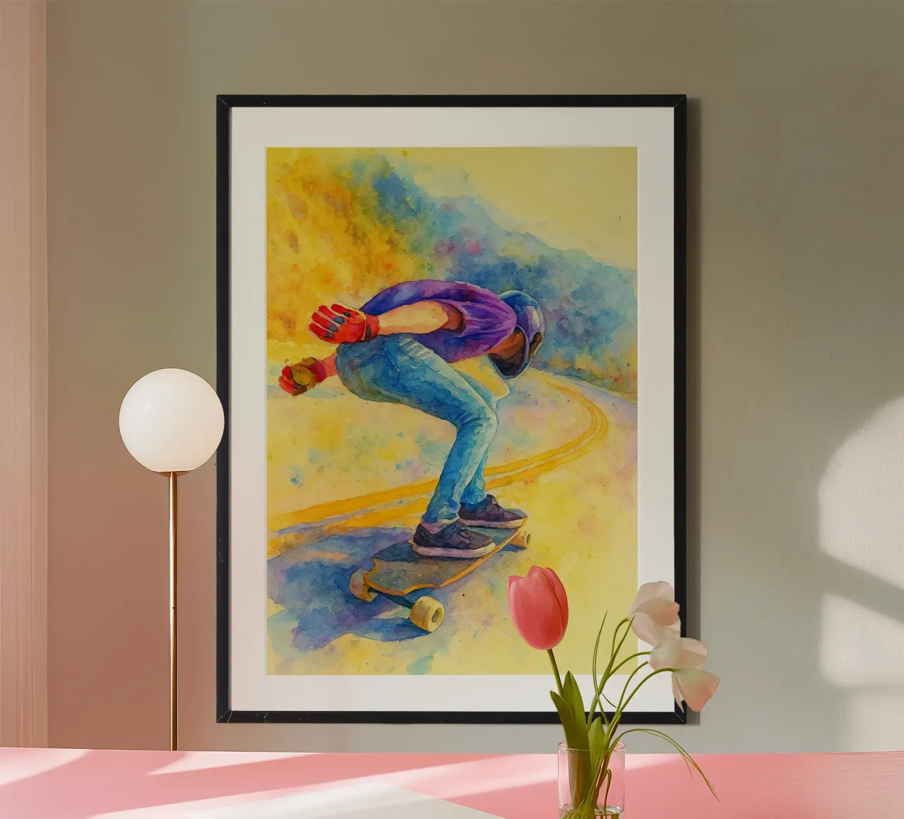 downhill skateboarding sport estremo pittura poster da warsilaw