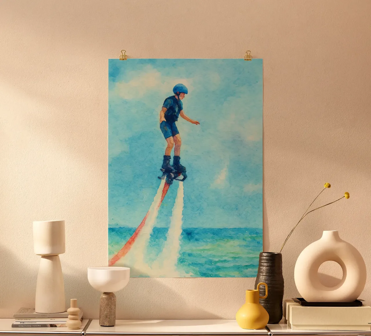 flyboard acqua jet sport estremo pittura poster da warsilaw
