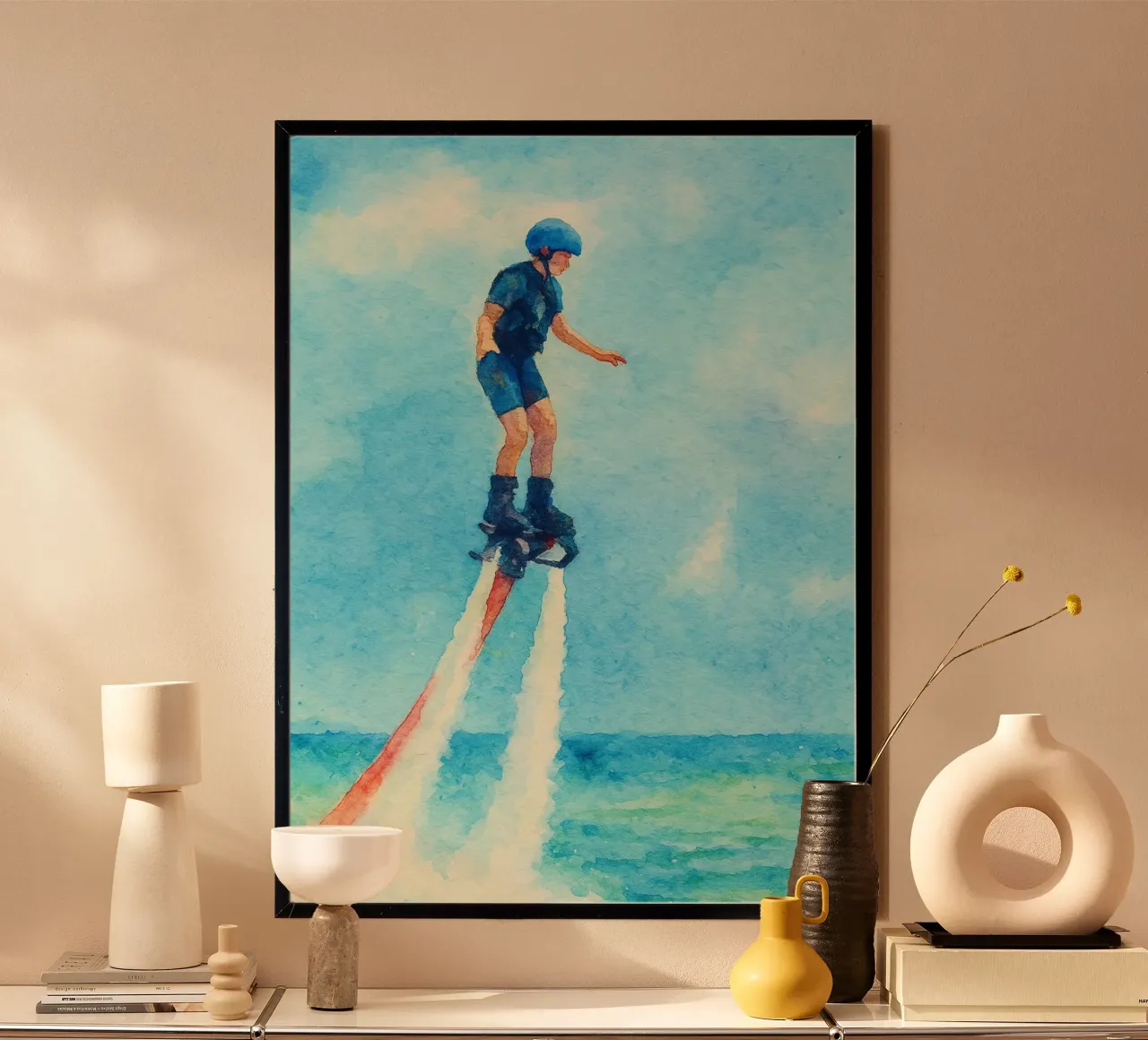 flyboard acqua jet sport estremo pittura poster da warsilaw