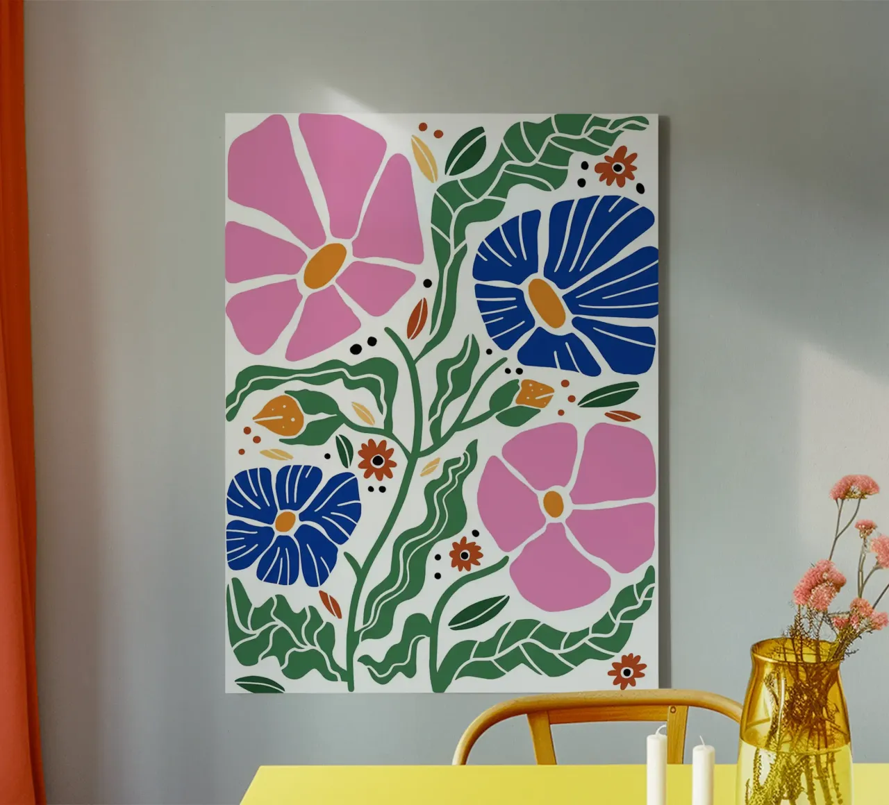 Motivo floreale con fiori rosa e blu tela con Cornice a cassetta da Charlotte Gagnon