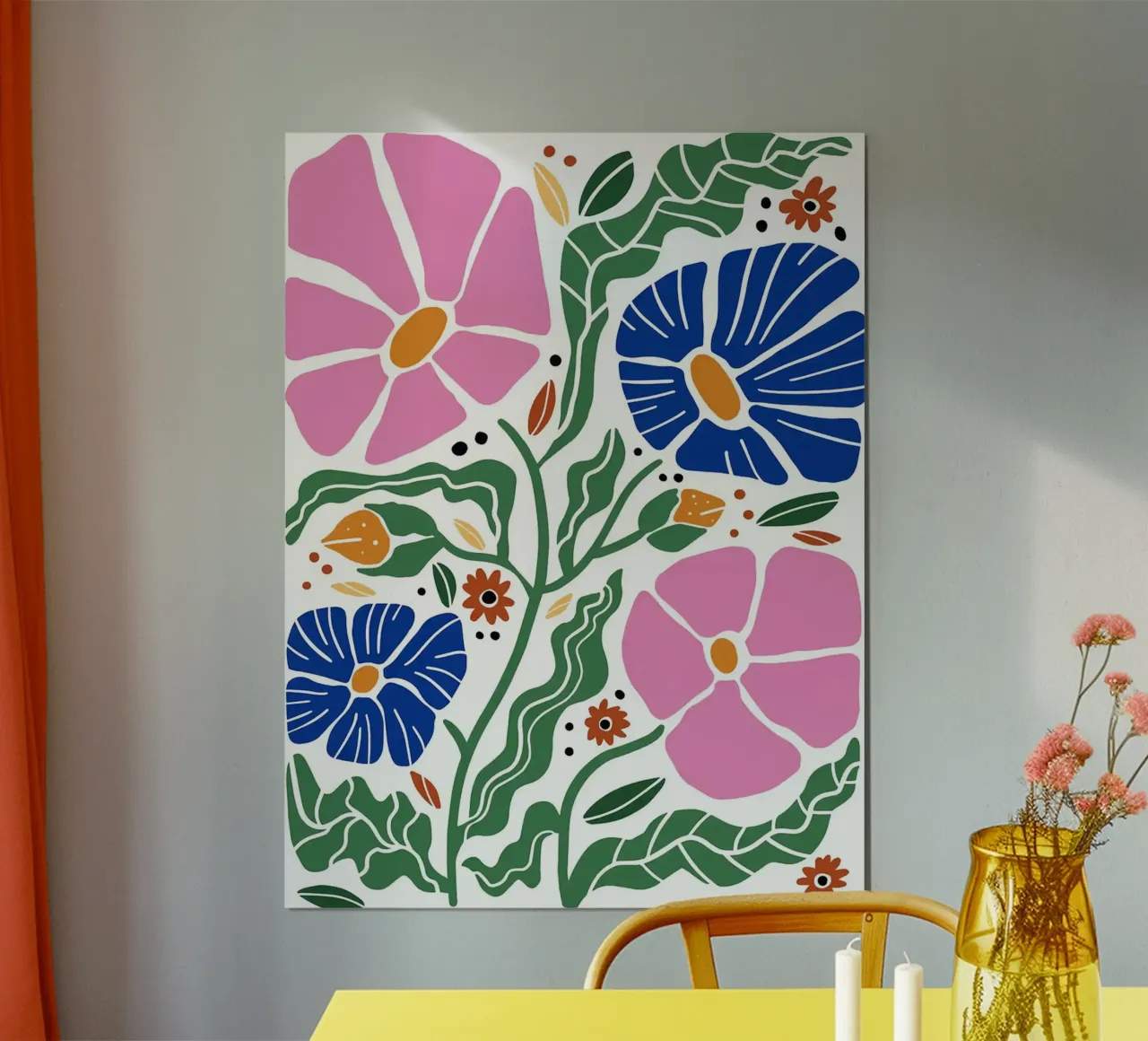 Motivo floreale con fiori rosa e blu poster con telaio in plastica da Charlotte Gagnon