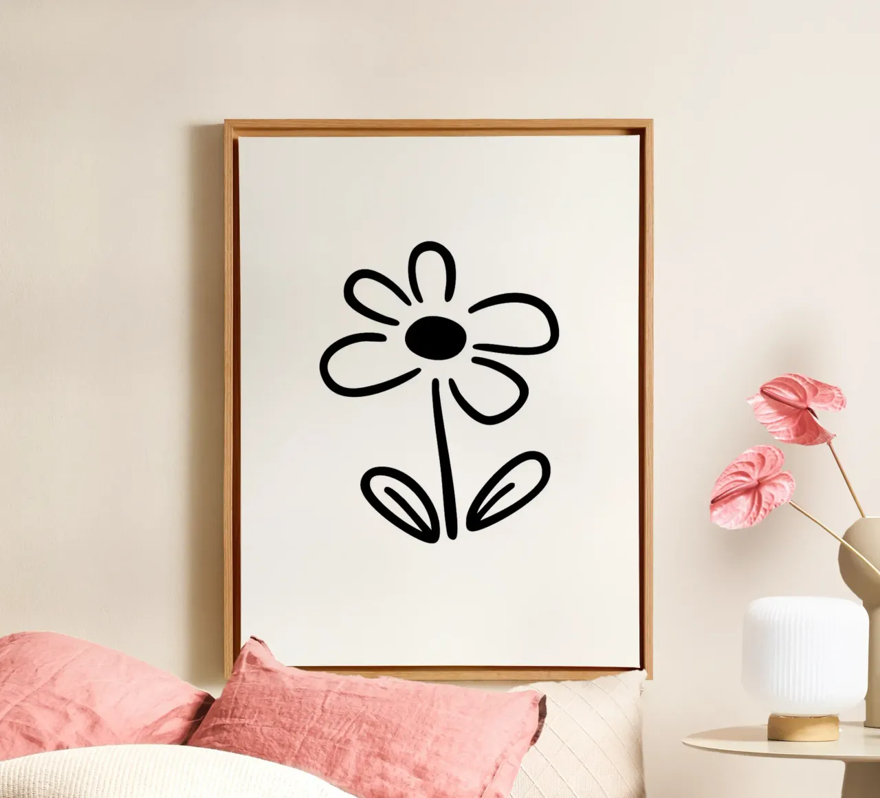 Semplice disegno di fiori in bianco e nero tela con Cornice a cassetta da Charlotte Gagnon