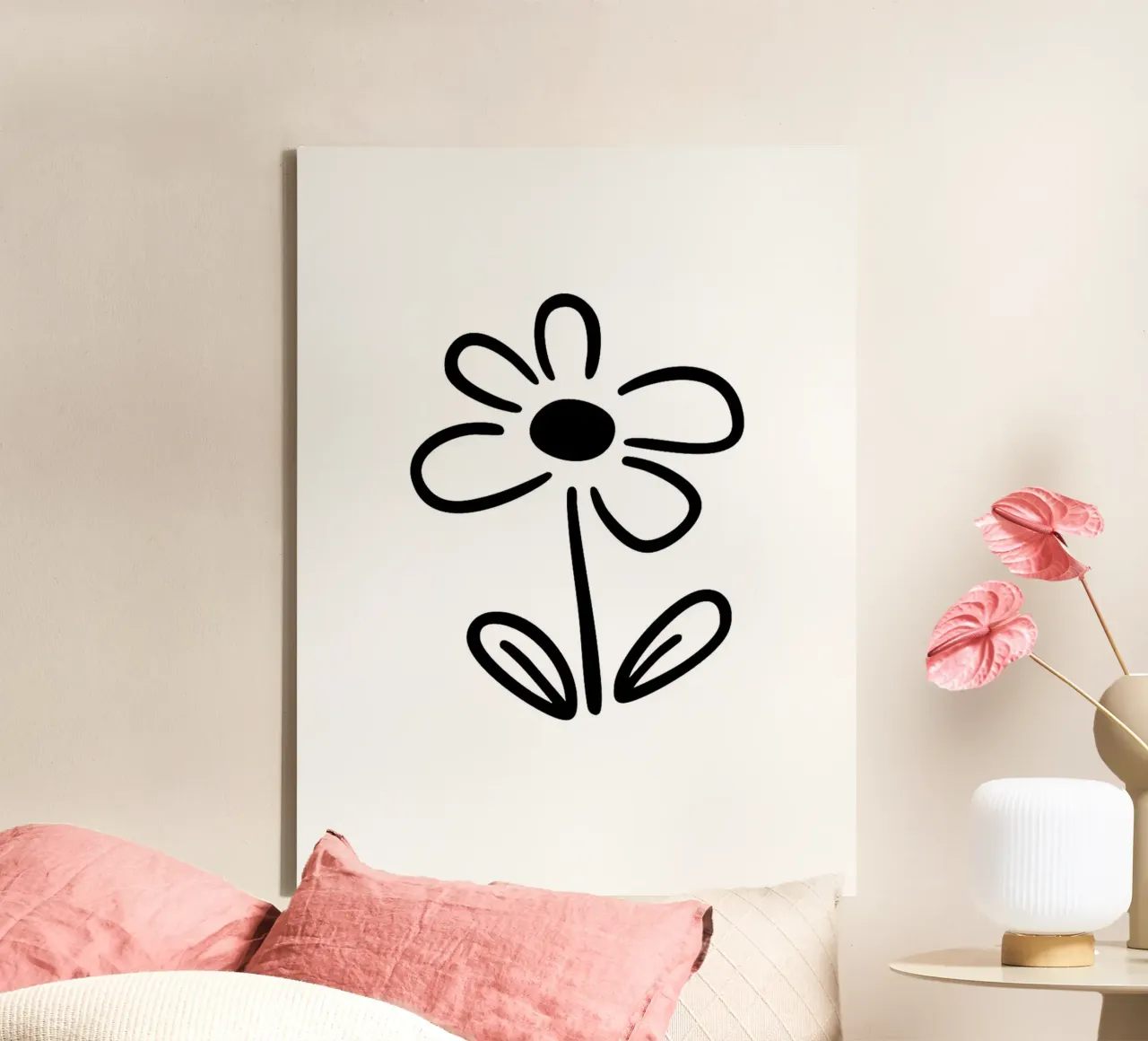 Semplice disegno di fiori in bianco e nero tela con Cornice a cassetta da Charlotte Gagnon