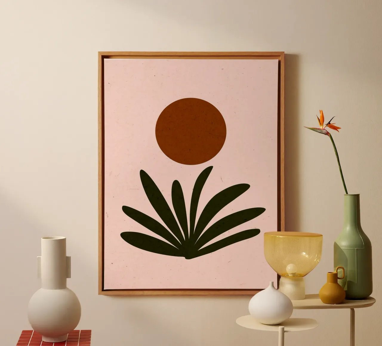 Arte boho Sole e piante tela con Cornice a cassetta da Charlotte Gagnon