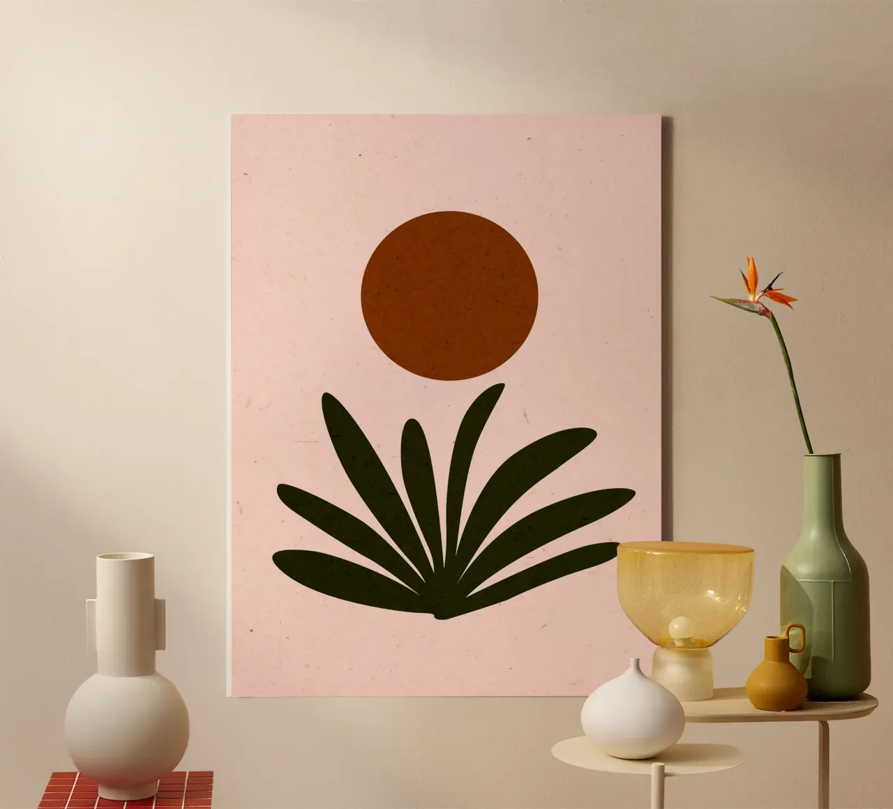 Arte boho Sole e piante tela con Cornice a cassetta da Charlotte Gagnon