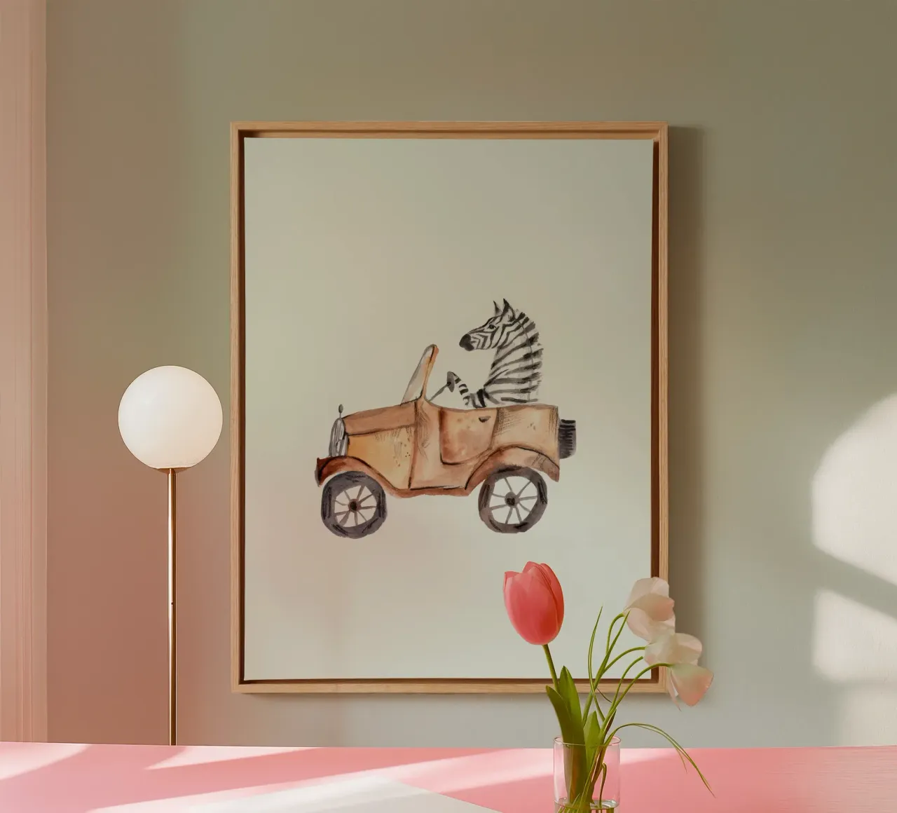 Zebra in auto canvas met Baklijst van muench benjamin