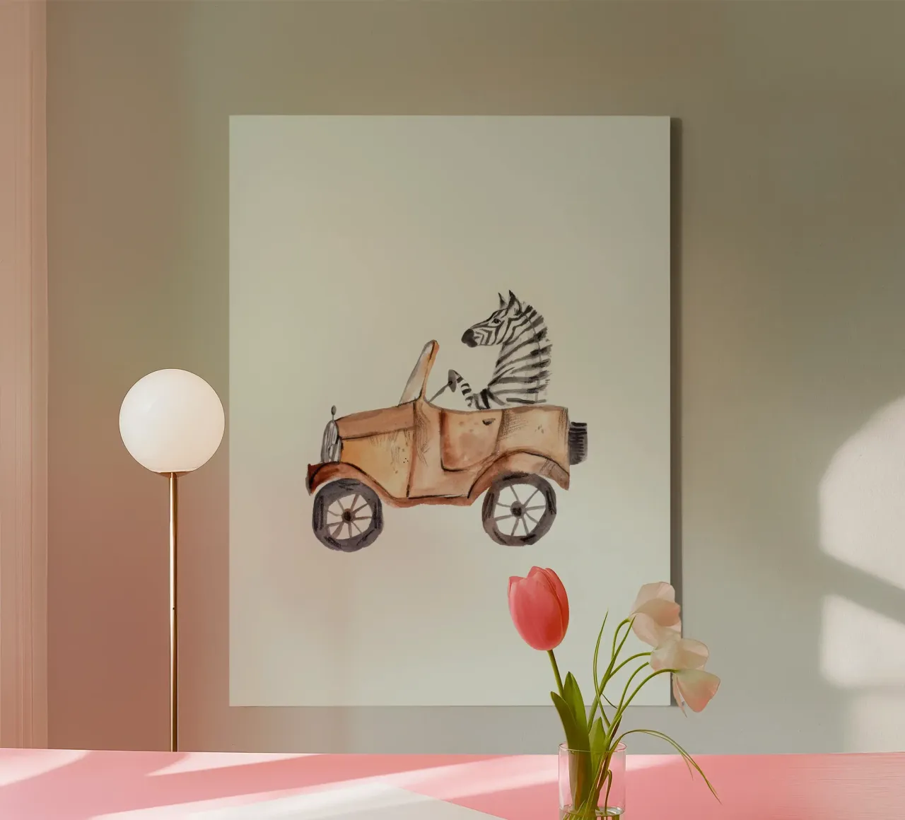 Zebra in auto canvas met Baklijst van muench benjamin