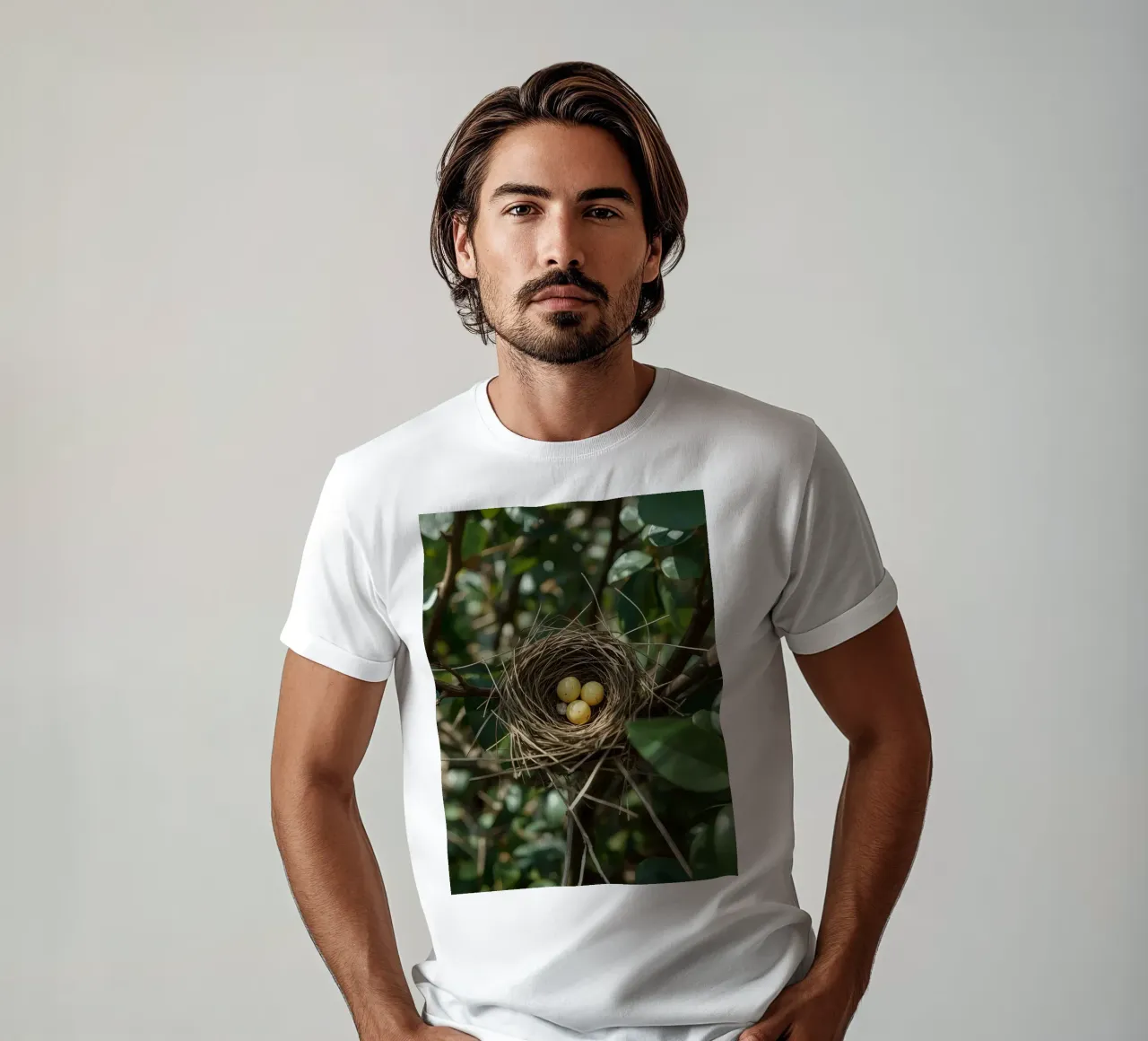 Nido di uccelli con uova in un cespuglio t-shirt da DesignDoodle
