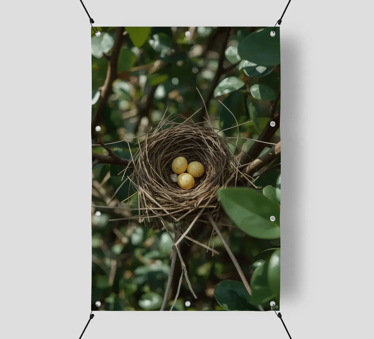 Nido di uccelli con uova in un cespuglio telo in pvc da DesignDoodle