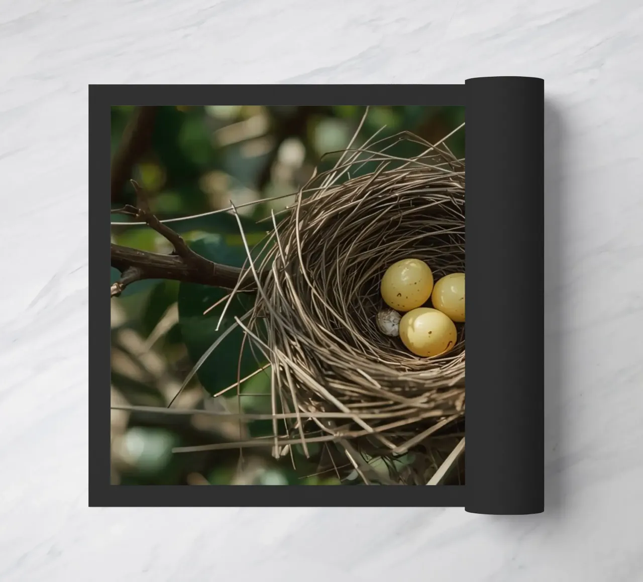 Nido di uccelli con uova in un cespuglio zerbino da DesignDoodle