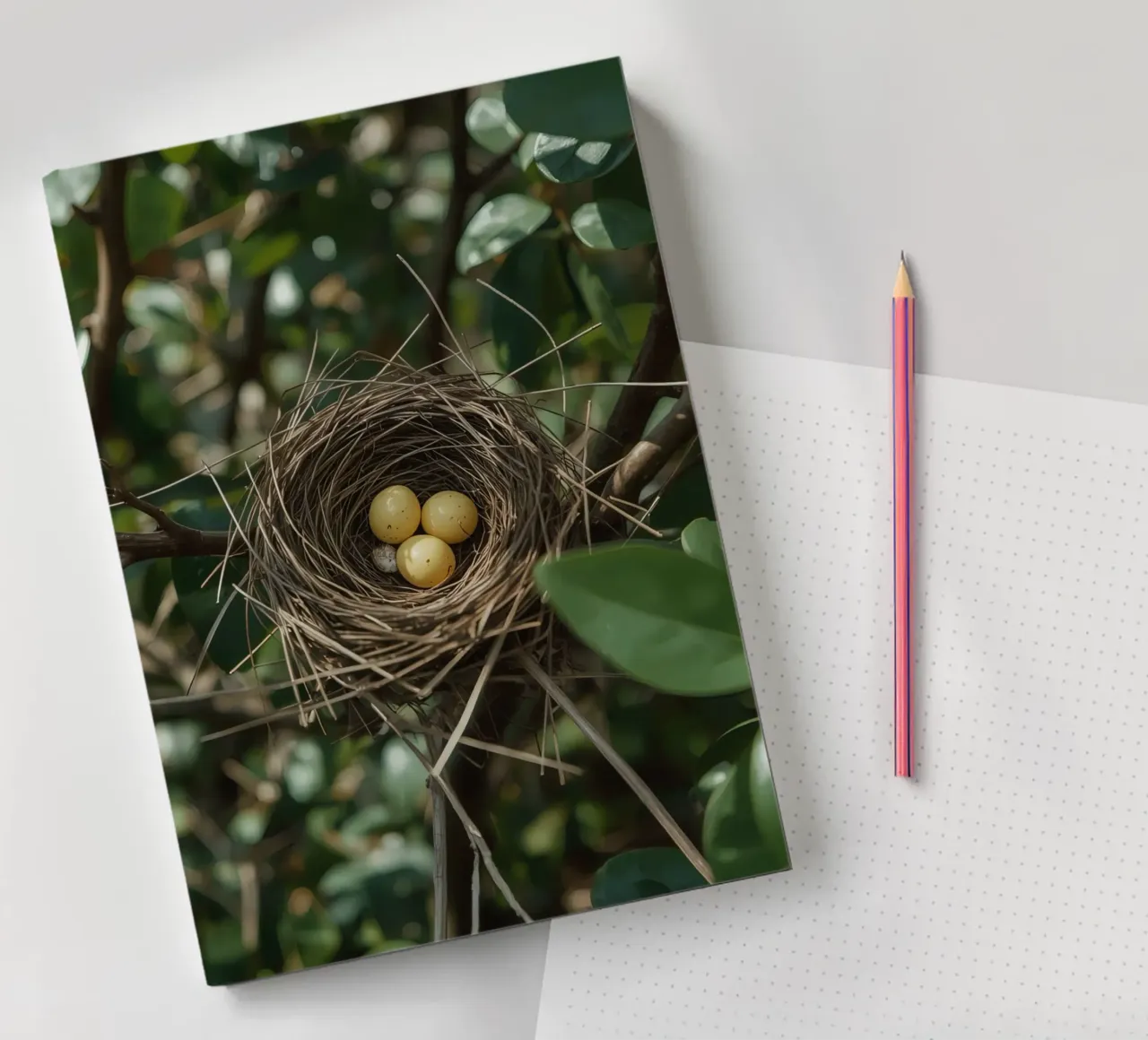 Bird Nest With Eggs In Bush notebook by DesignDoodle
