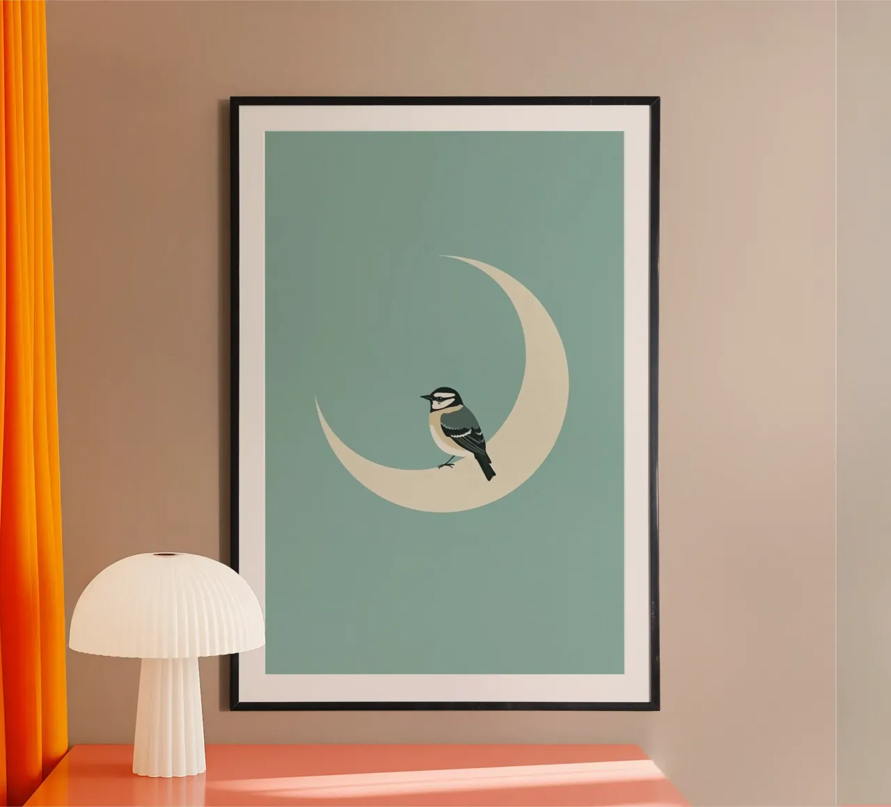 Uccello su mezzaluna Illustrazione poster da DesignDoodle