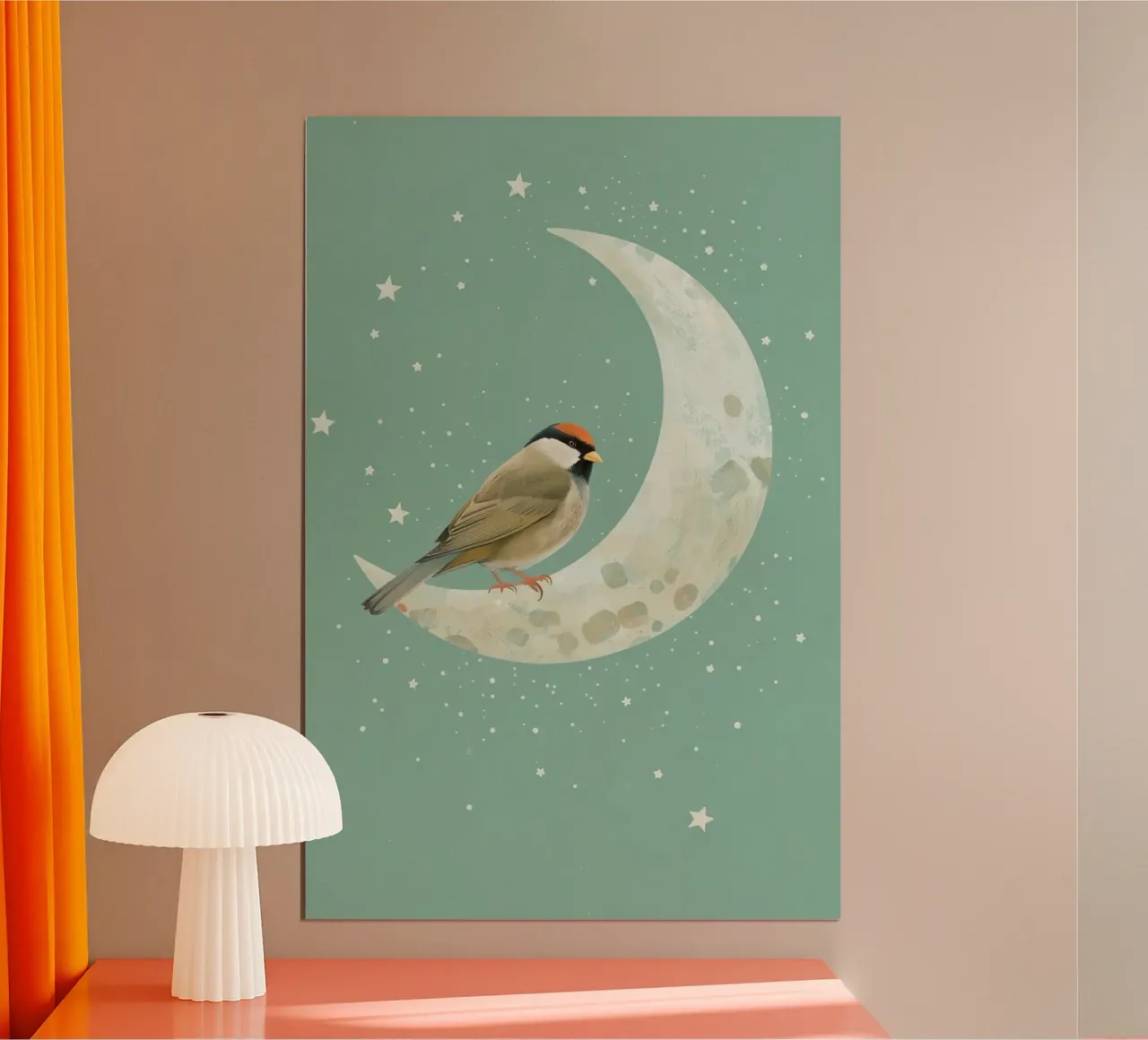 Uccello su mezzaluna con stelle Illustrazione poster da DesignDoodle