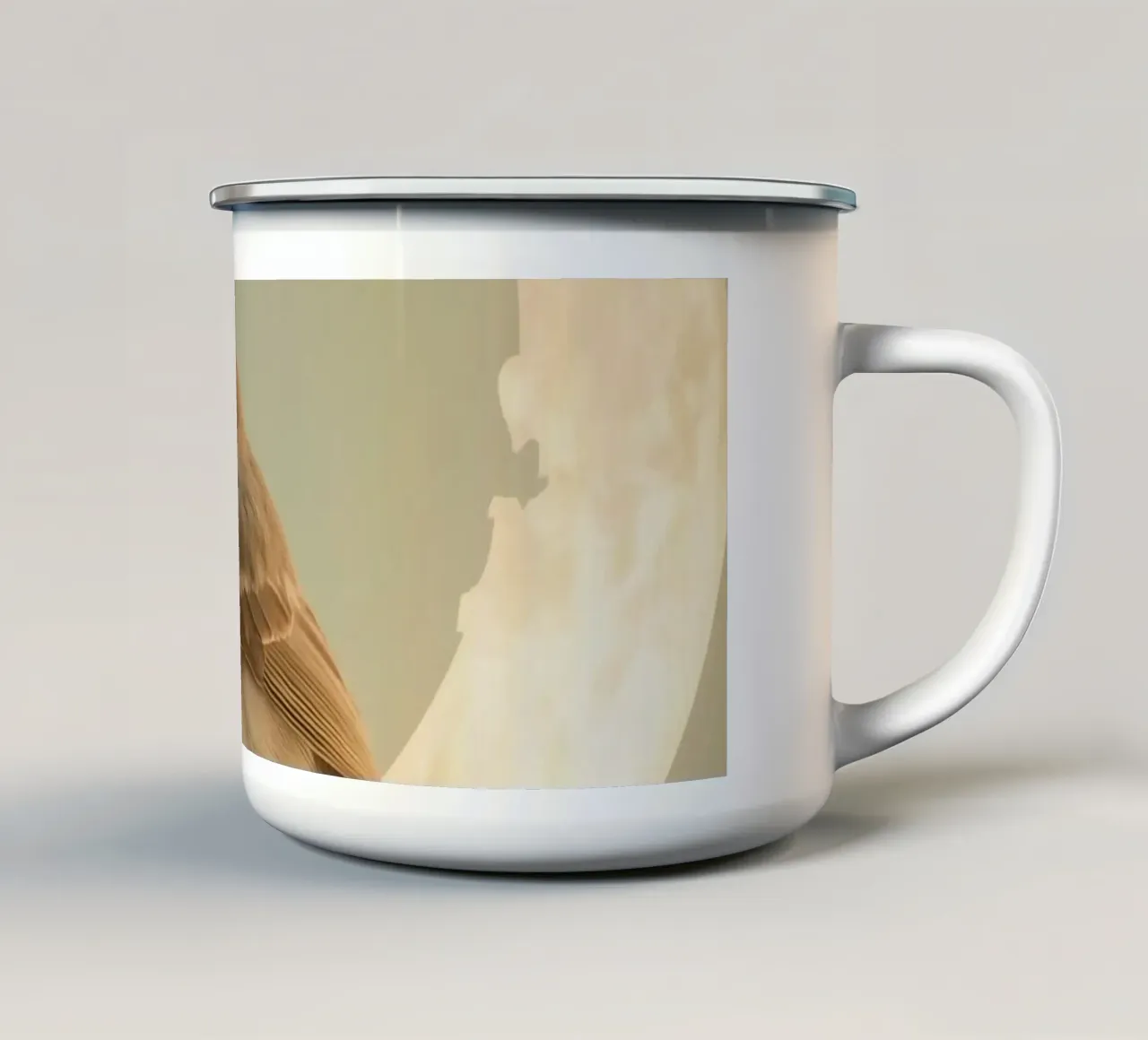 Uccello appollaiato sulla mezzaluna tazza in smalto da DesignDoodle