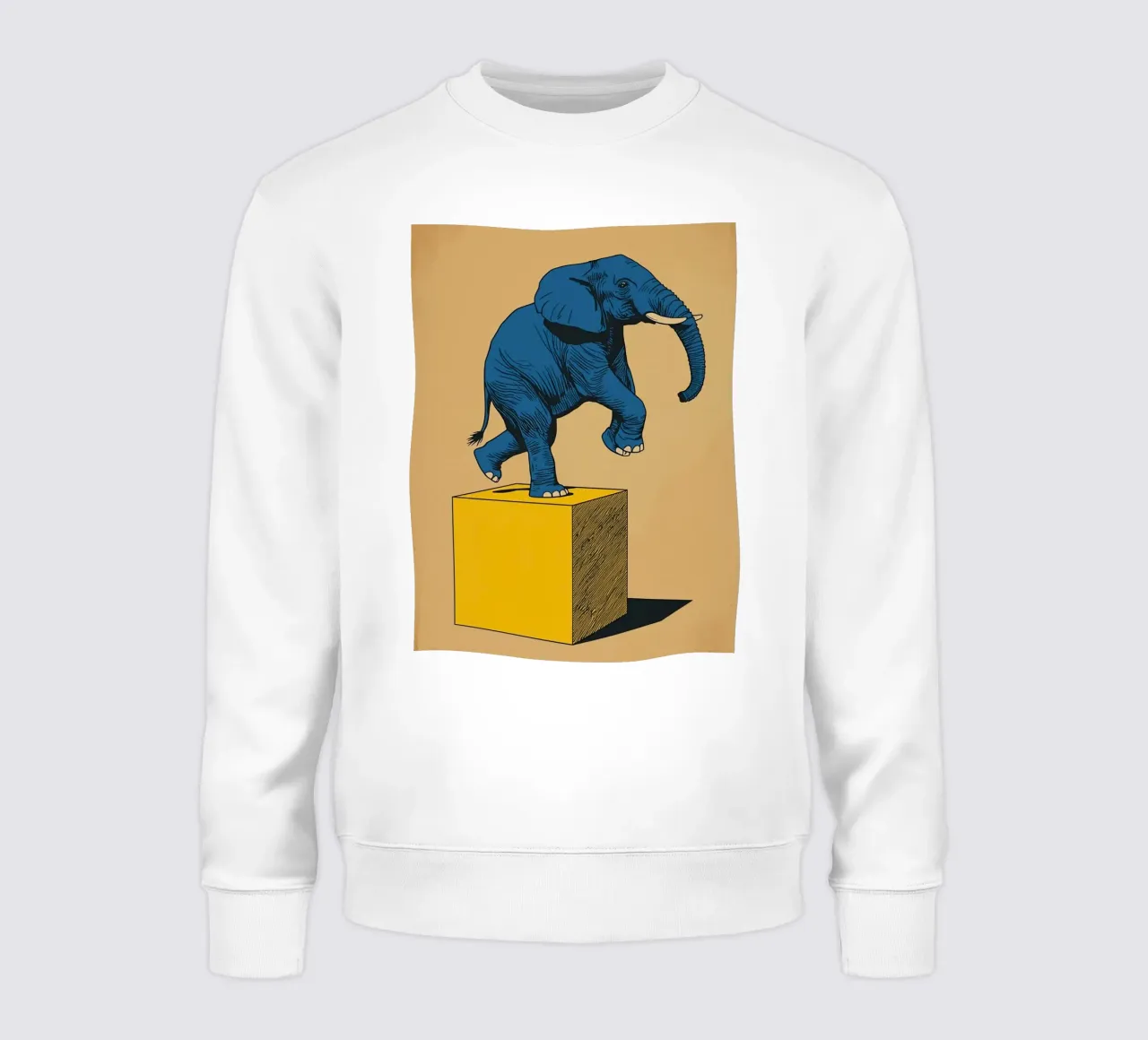 Eléphant bleu en équilibre sur un cube jaune sweat de DesignDoodle