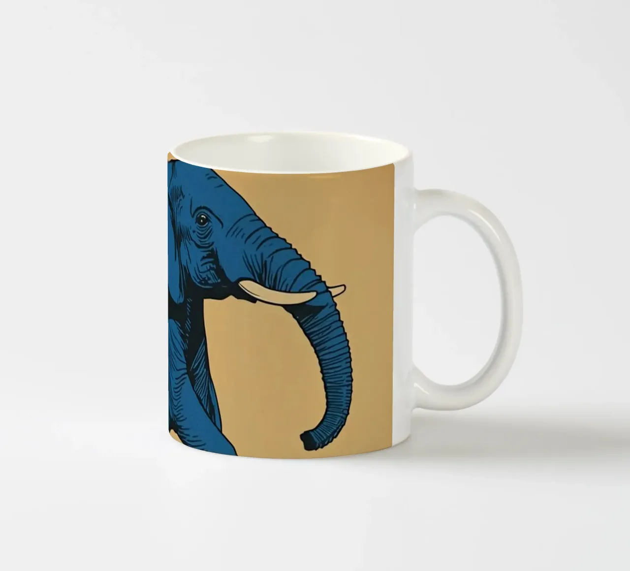 Eléphant bleu en équilibre sur un cube jaune mug en céramique de DesignDoodle