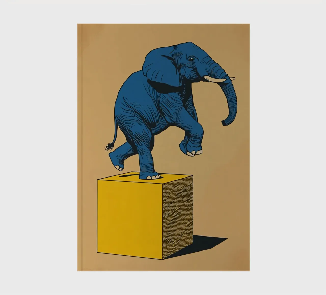Eléphant bleu en équilibre sur un cube jaune carnet de notes de DesignDoodle