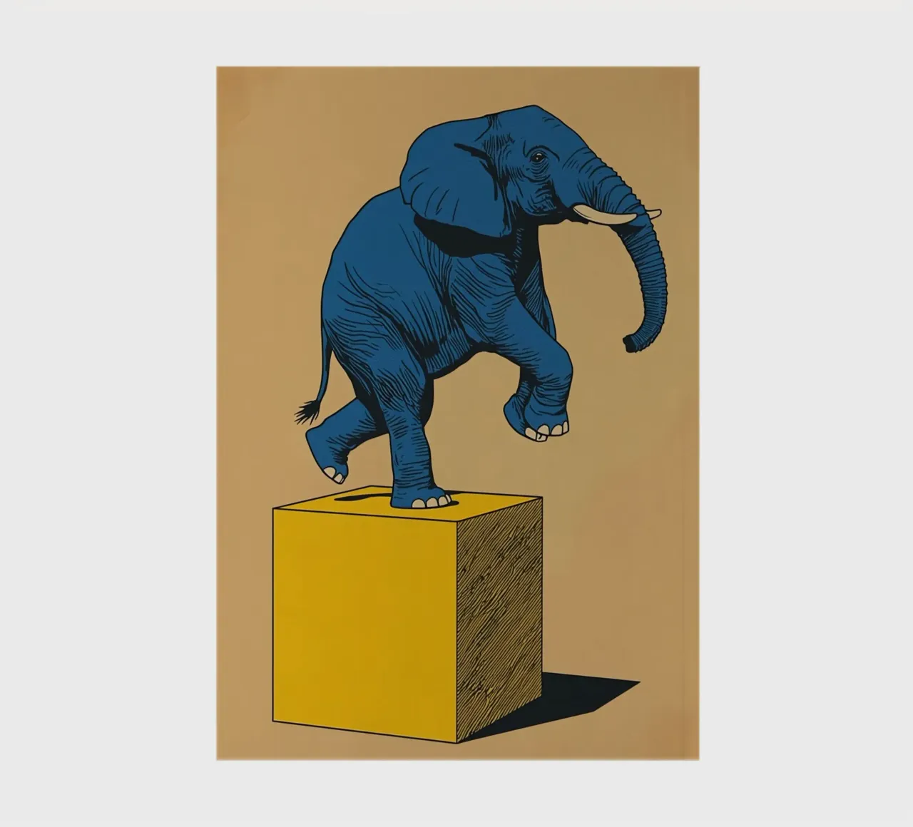 Eléphant bleu en équilibre sur un cube jaune carnet de notes de DesignDoodle
