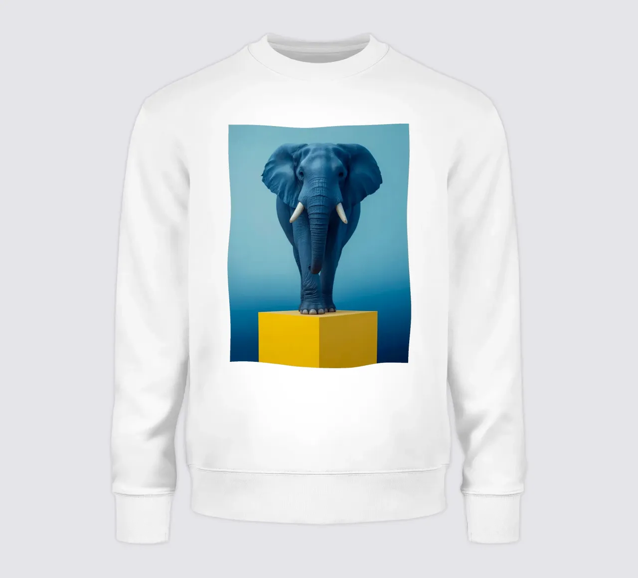 Eléphant bleu debout sur un cube jaune sweat de DesignDoodle