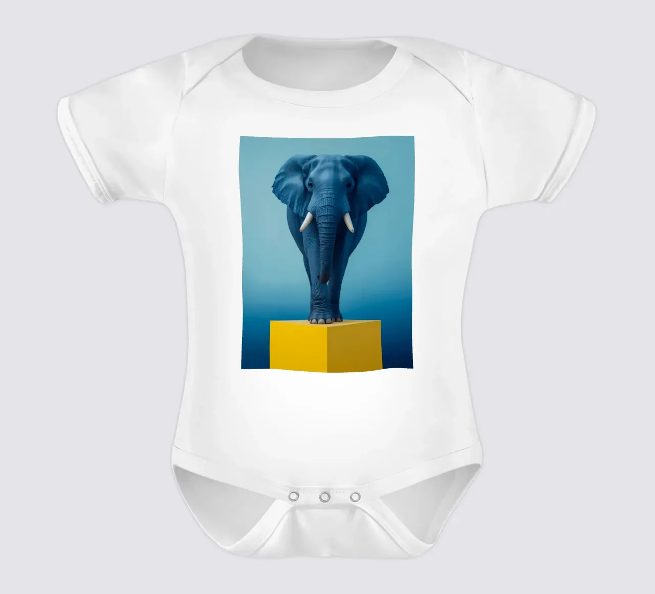 Eléphant bleu debout sur un cube jaune body bébé de DesignDoodle