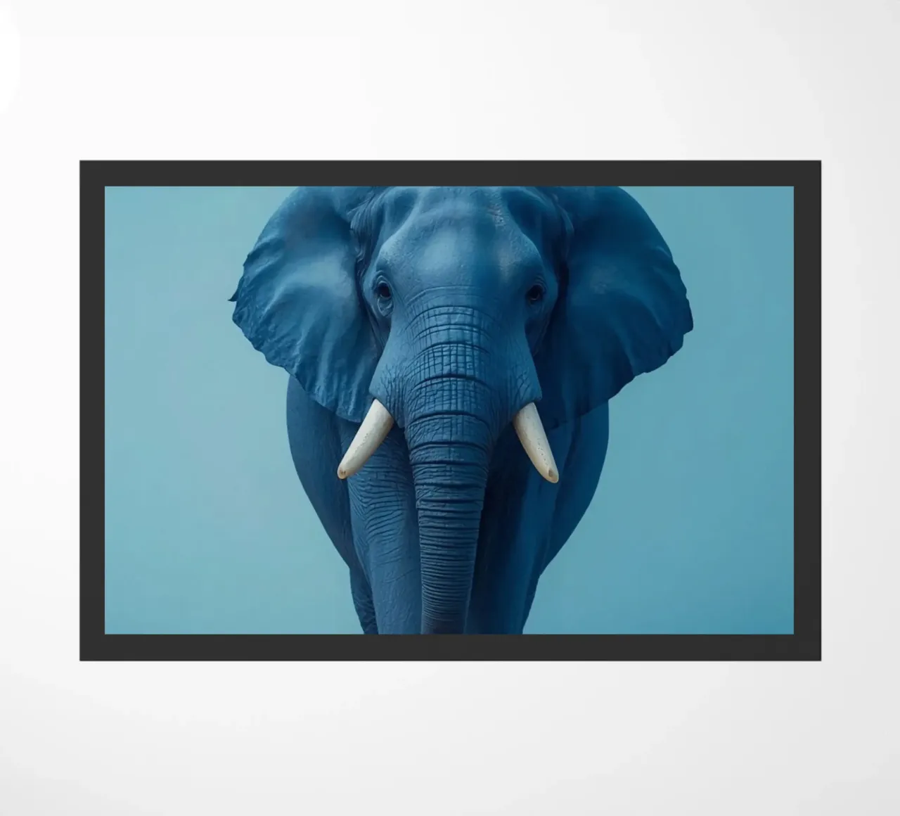 Eléphant bleu debout sur un cube jaune paillasson de DesignDoodle