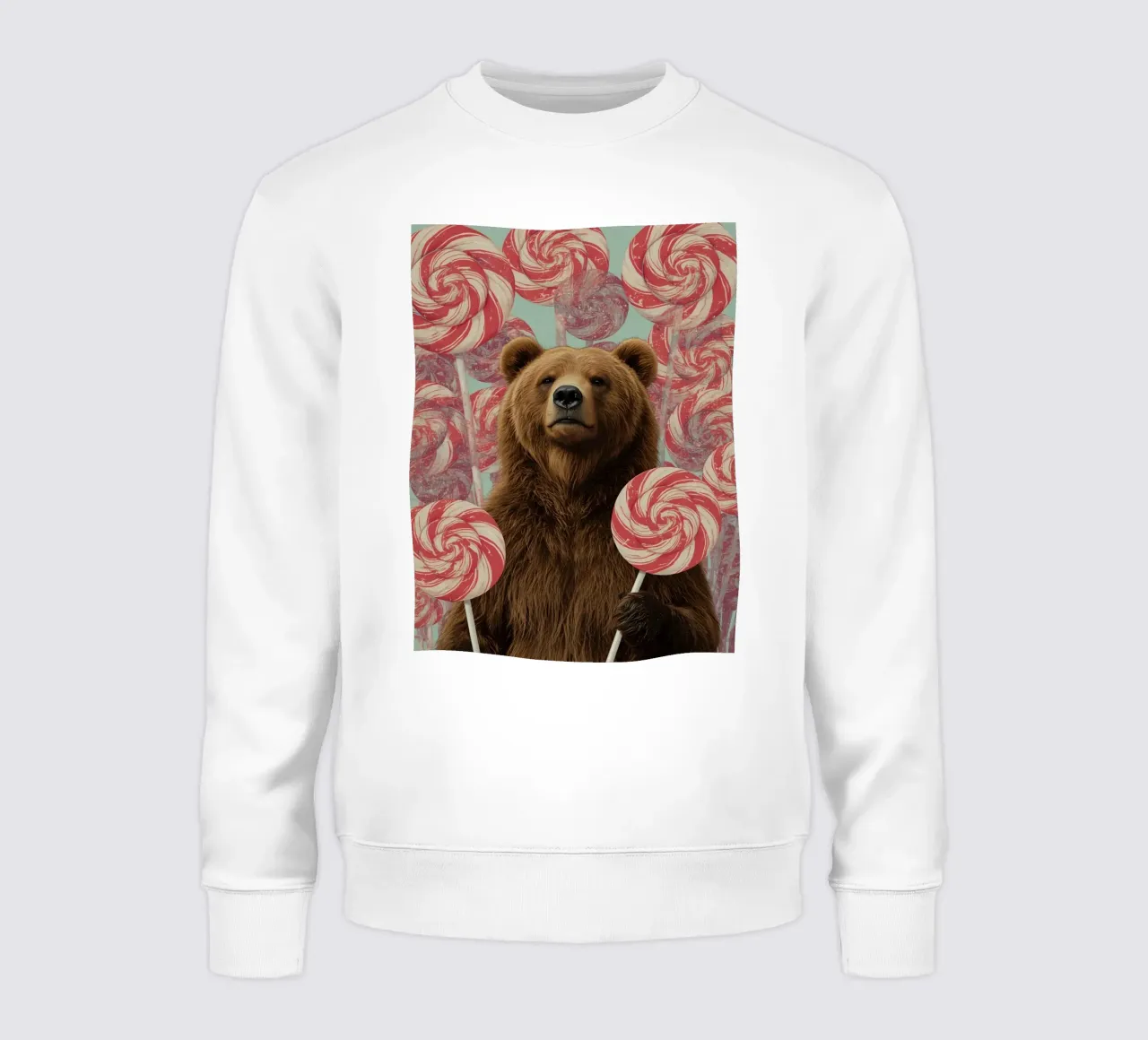 Orso marrone che tiene in mano lecca-lecca a spirale felpa da DesignDoodle
