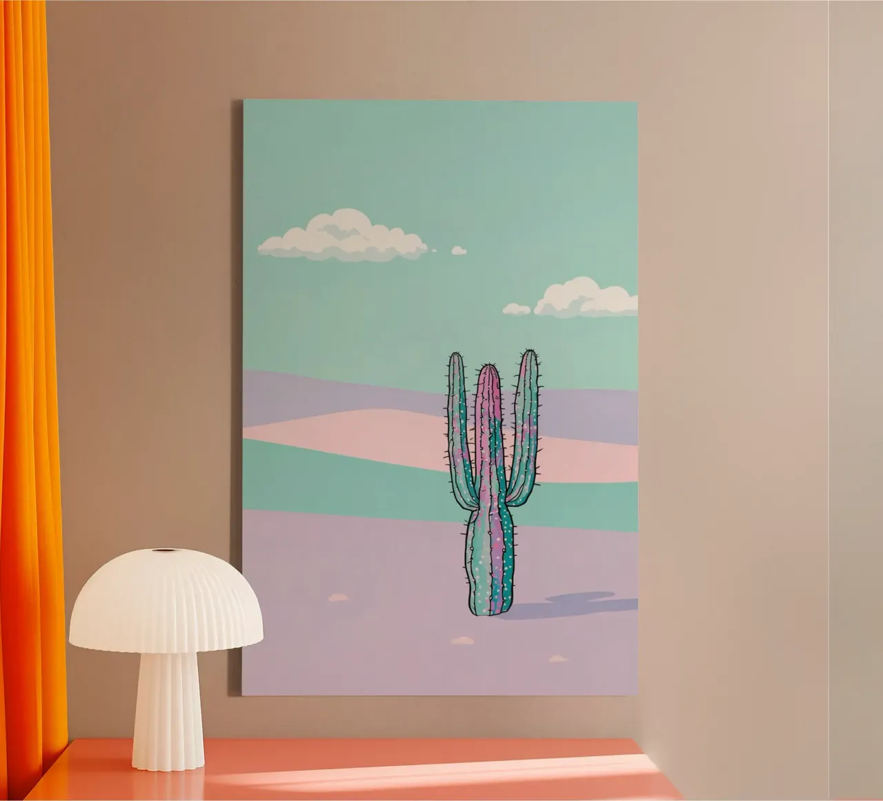Cactus in un paesaggio desertico a tinte pastello tela con Cornice a cassetta da DesignDoodle