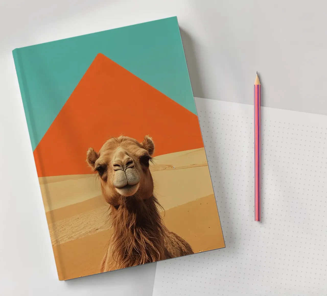 Camel Portrait in Desert with Pyramid notebook by DesignDoodle