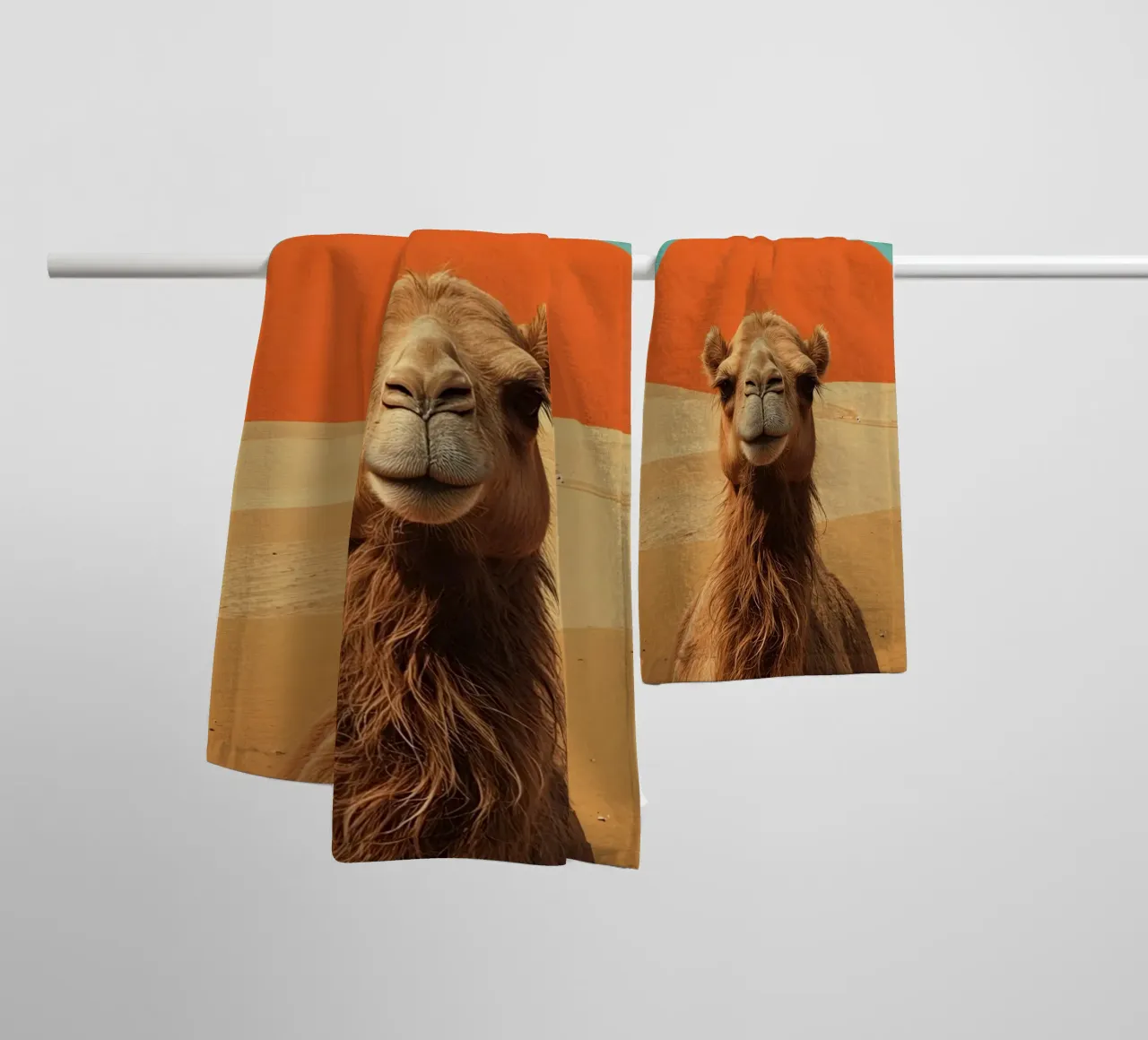 Camel Portrait in Desert with Pyramid towel by DesignDoodle