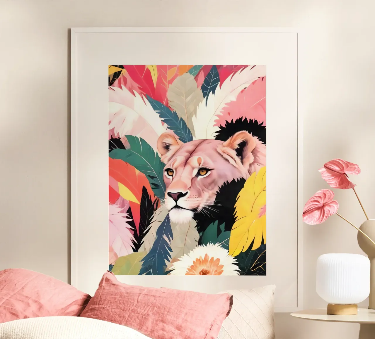 Una leonessa entra nella giungla tropicale poster da 83oranges