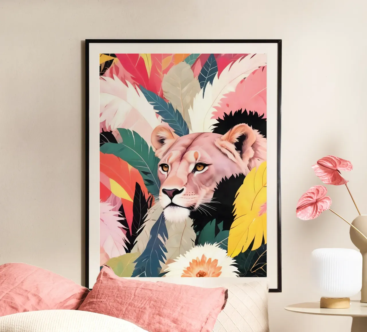 Una leonessa entra nella giungla tropicale poster da 83oranges