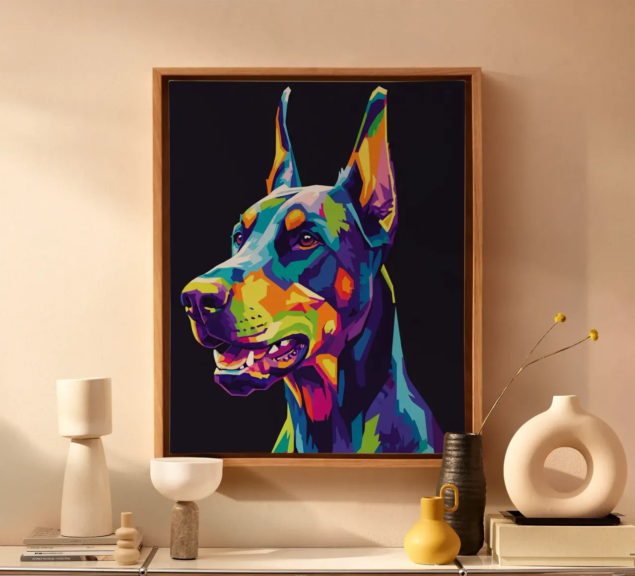 Kleurrijk van Doberman hond canvas met Baklijst van Wild Life studio