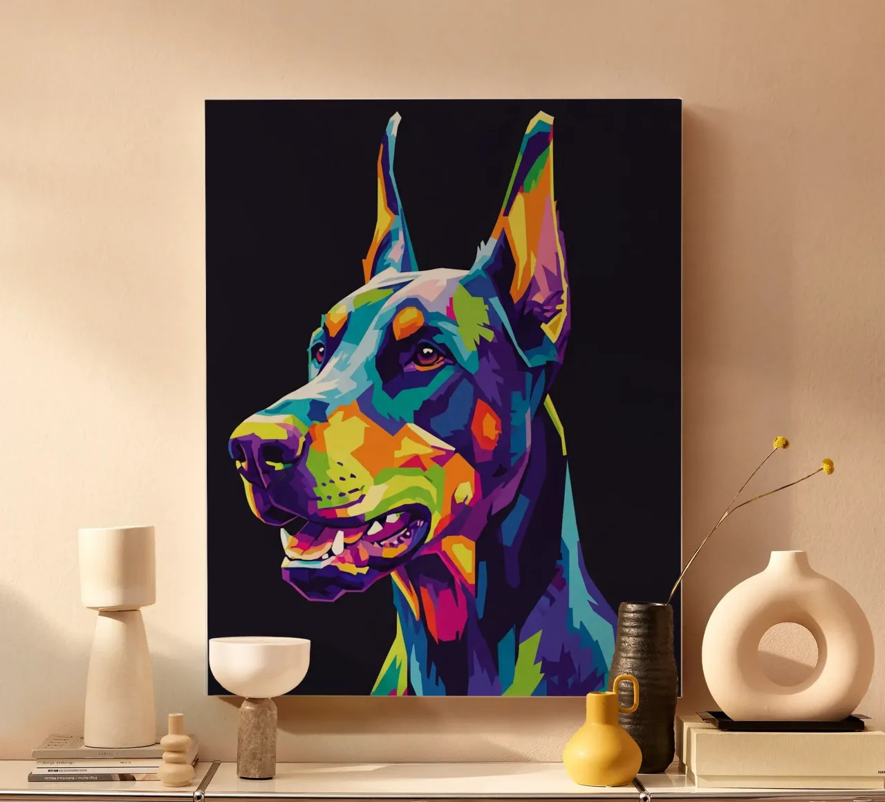 Kleurrijk van Doberman hond canvas met Baklijst van Wild Life studio