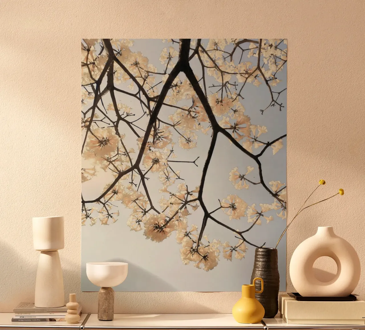 blossom on sky poster con telaio in plastica da space words