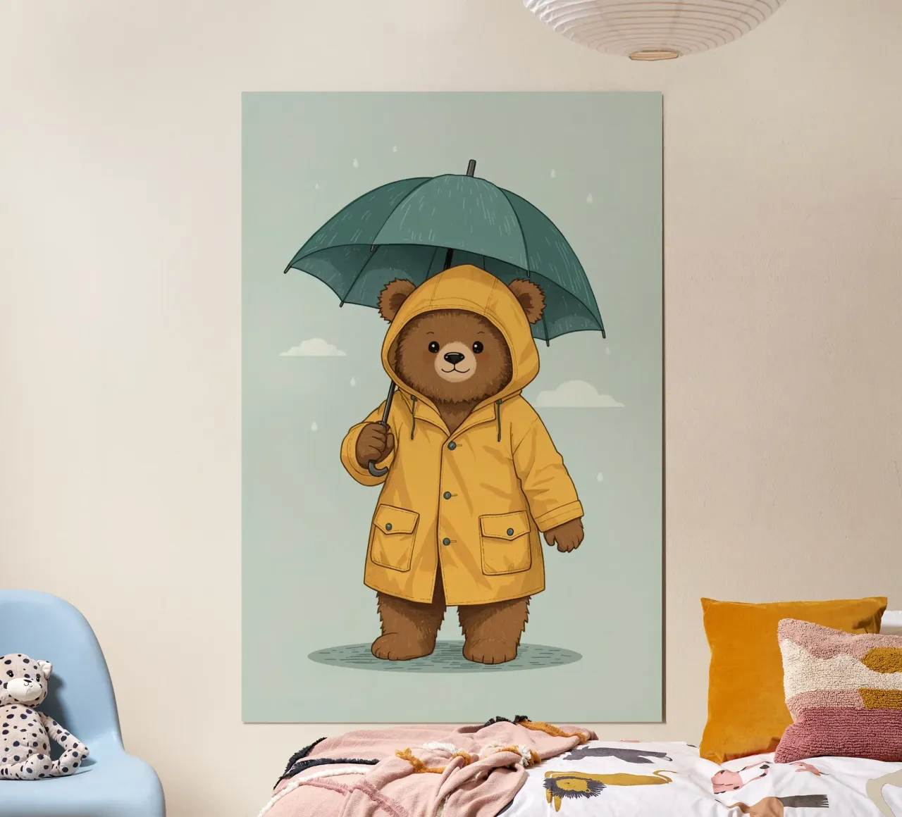 Ours caricatural portant un imperméable et tenant un parapluie poster de DesignDoodle