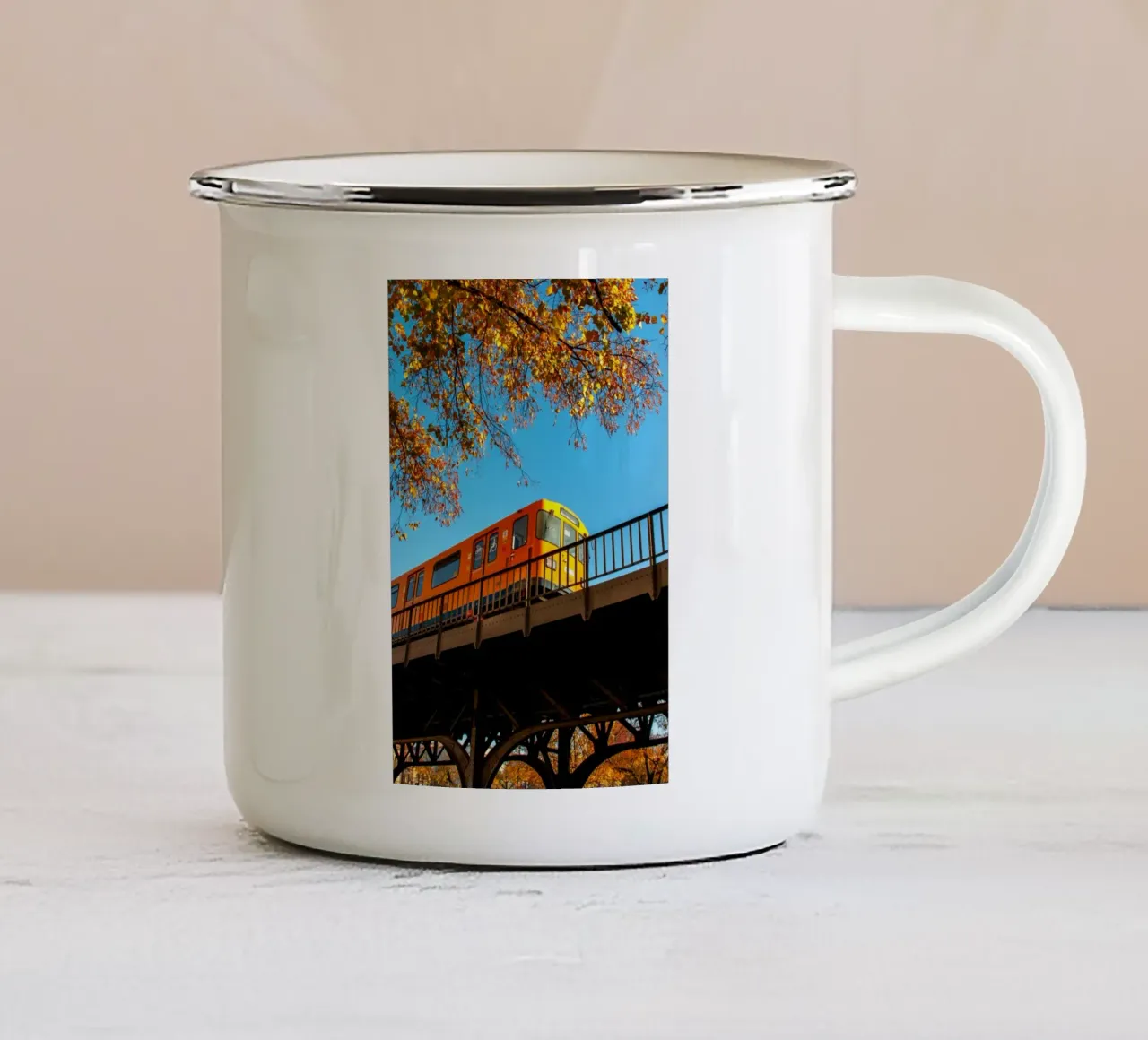 train in sunset tazza in smalto da space words