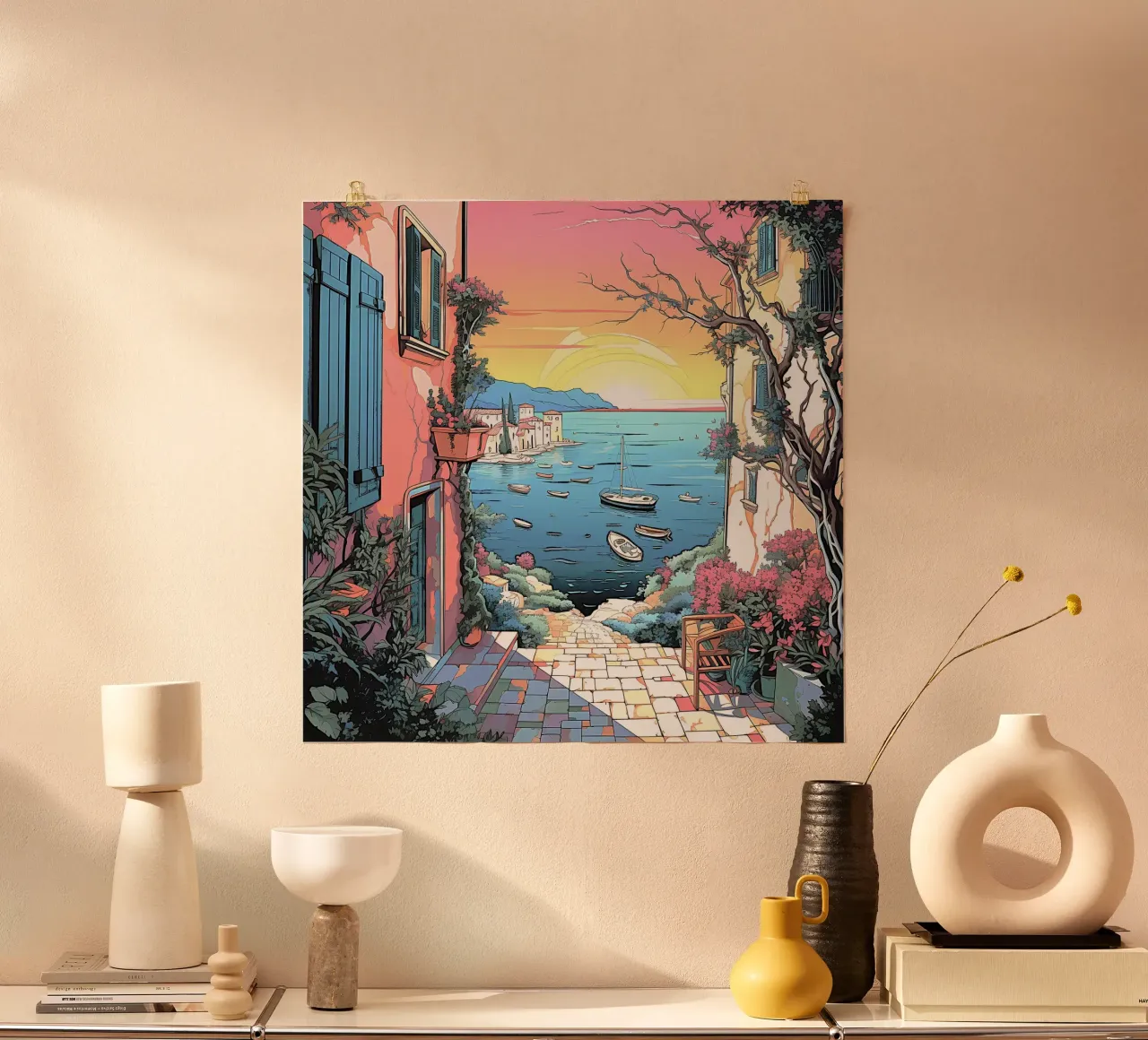 calm scene beach poster da space words