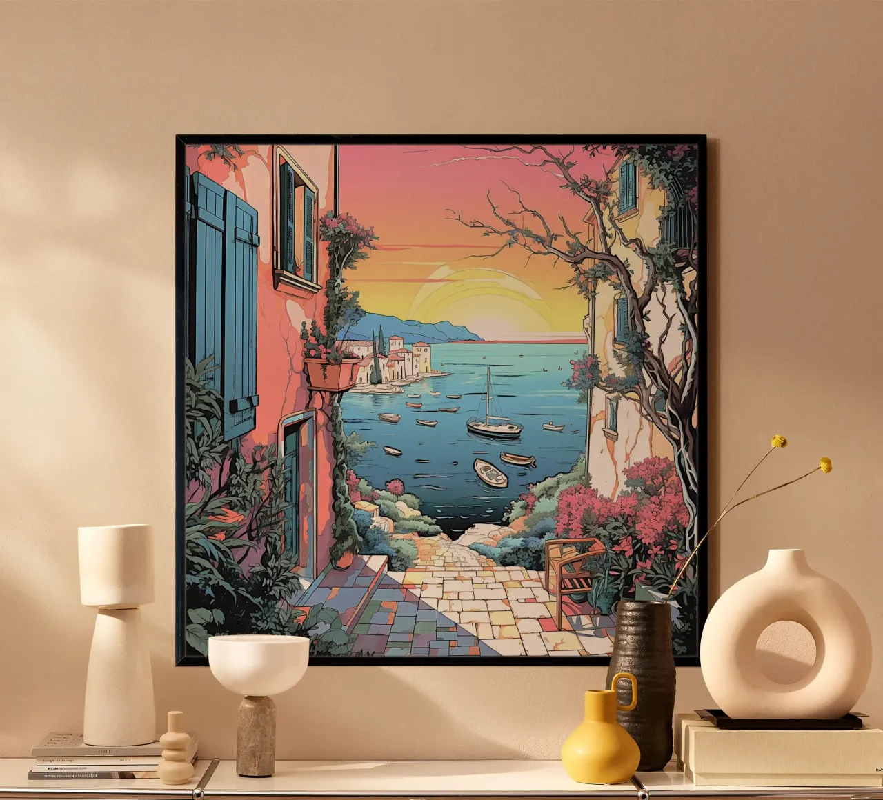 calm scene beach poster da space words