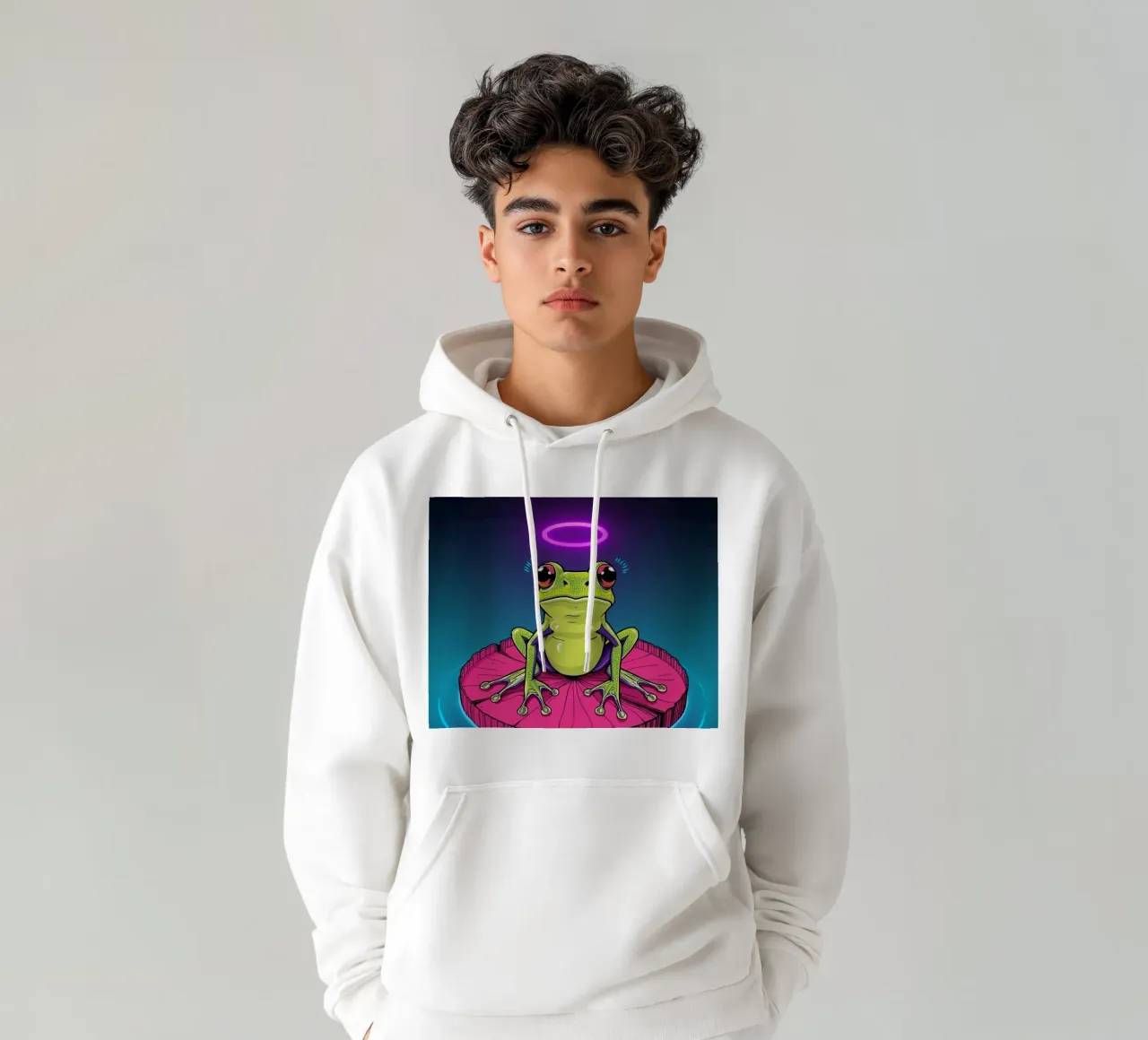 Rana cartone animato su ninfea con aureola felpa con cappuccio da DesignDoodle