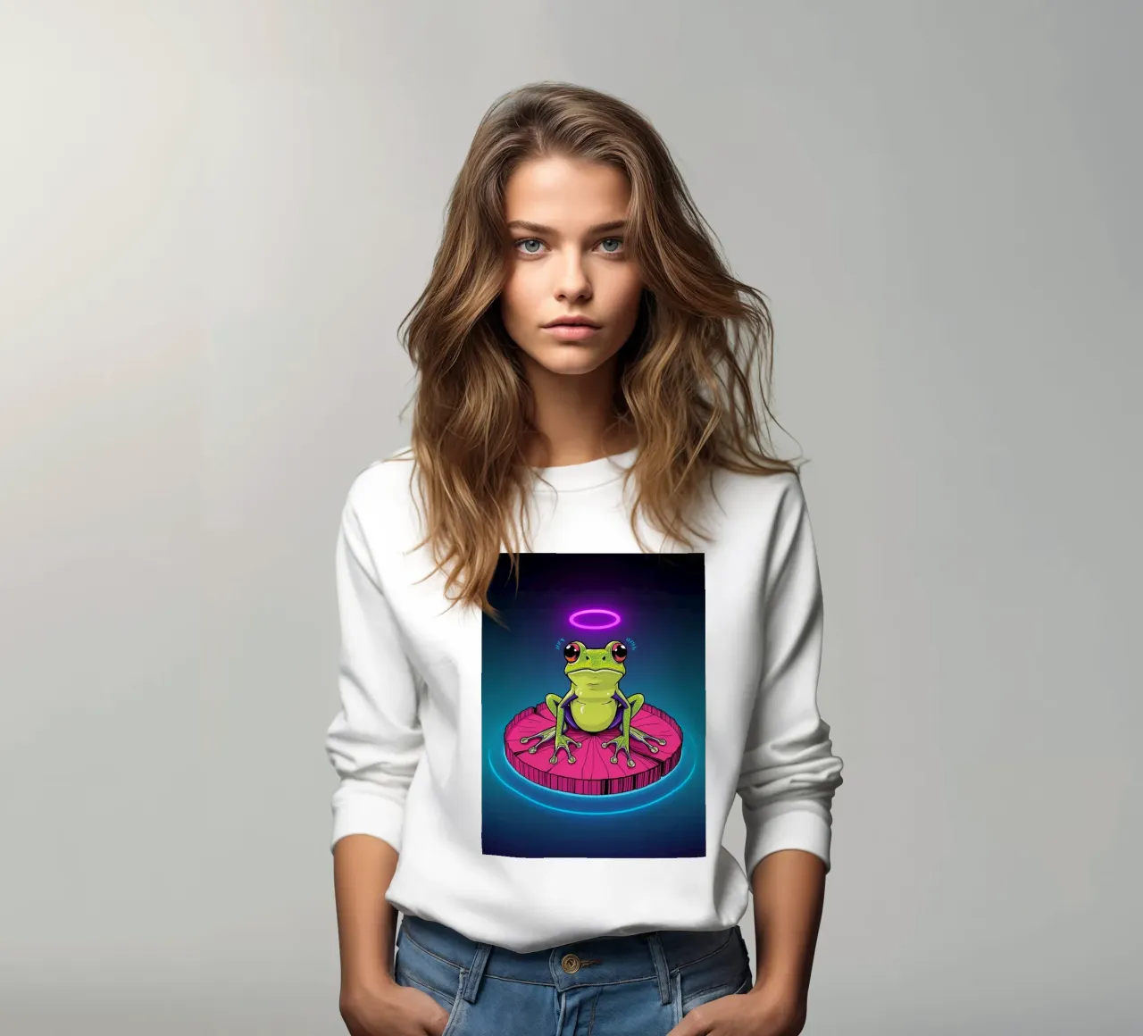Rana cartone animato su ninfea con aureola felpa da DesignDoodle
