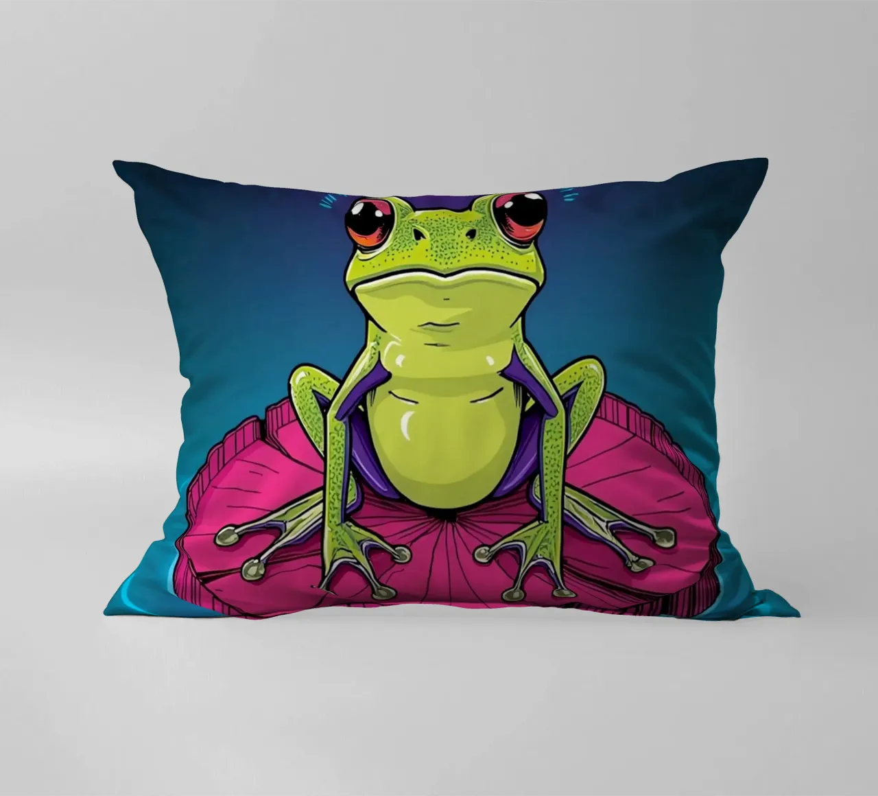 Rana cartone animato su ninfea con aureola cuscino da DesignDoodle