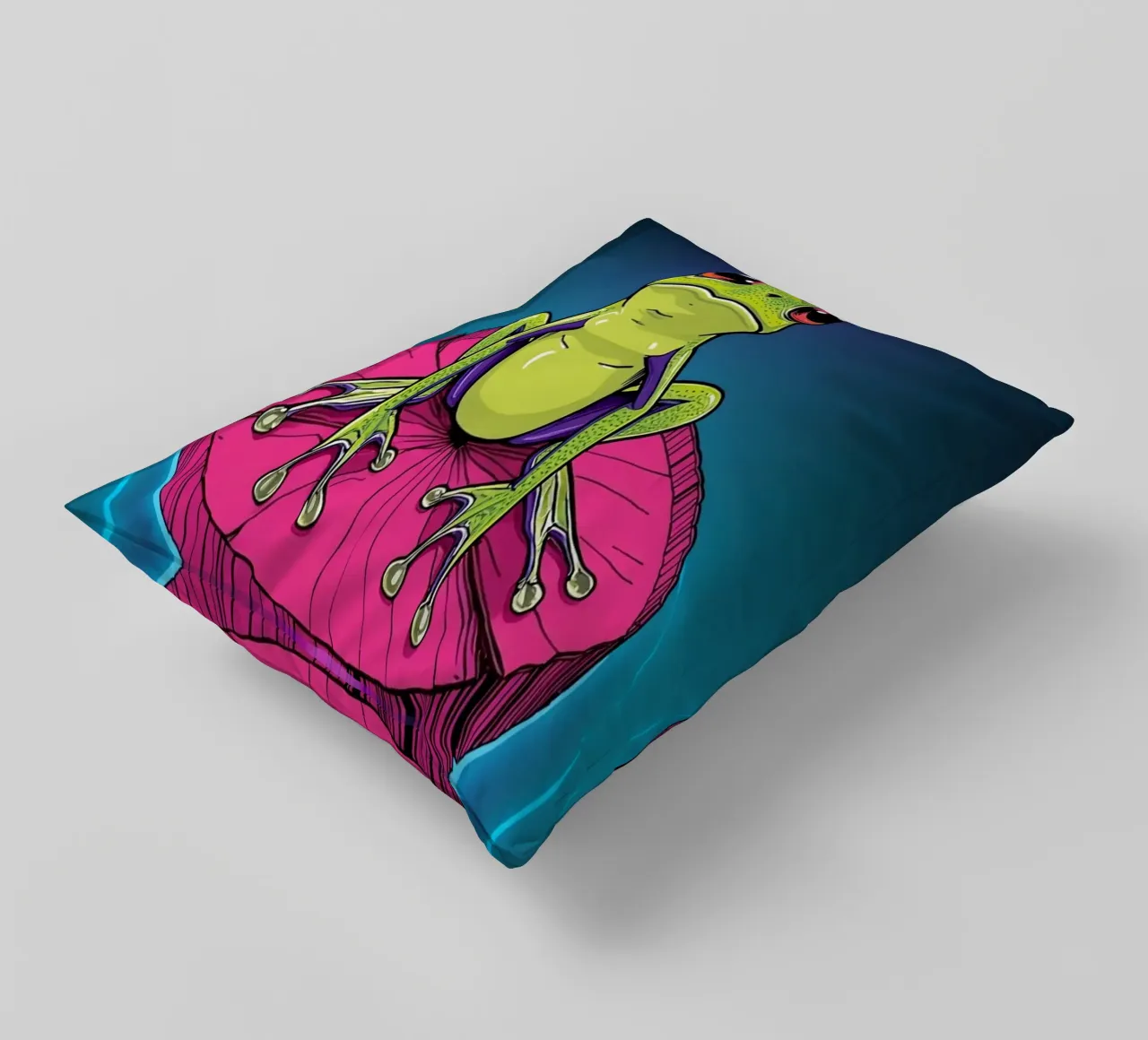 Rana cartone animato su ninfea con aureola cuscino da DesignDoodle