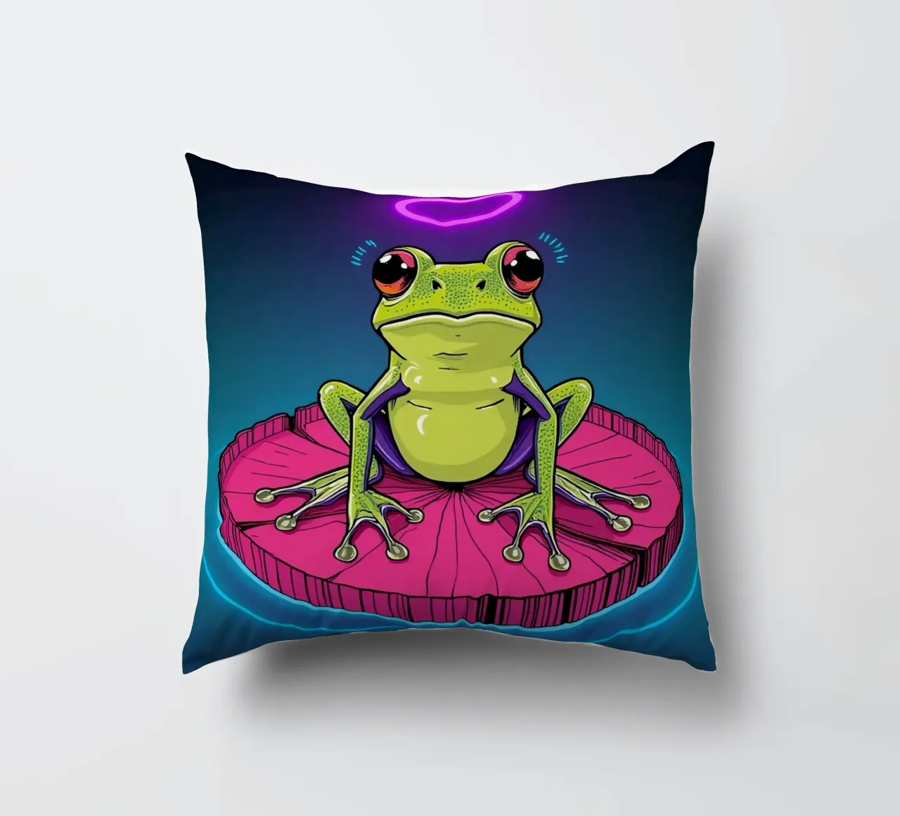 Rana cartone animato su ninfea con aureola cuscino da DesignDoodle