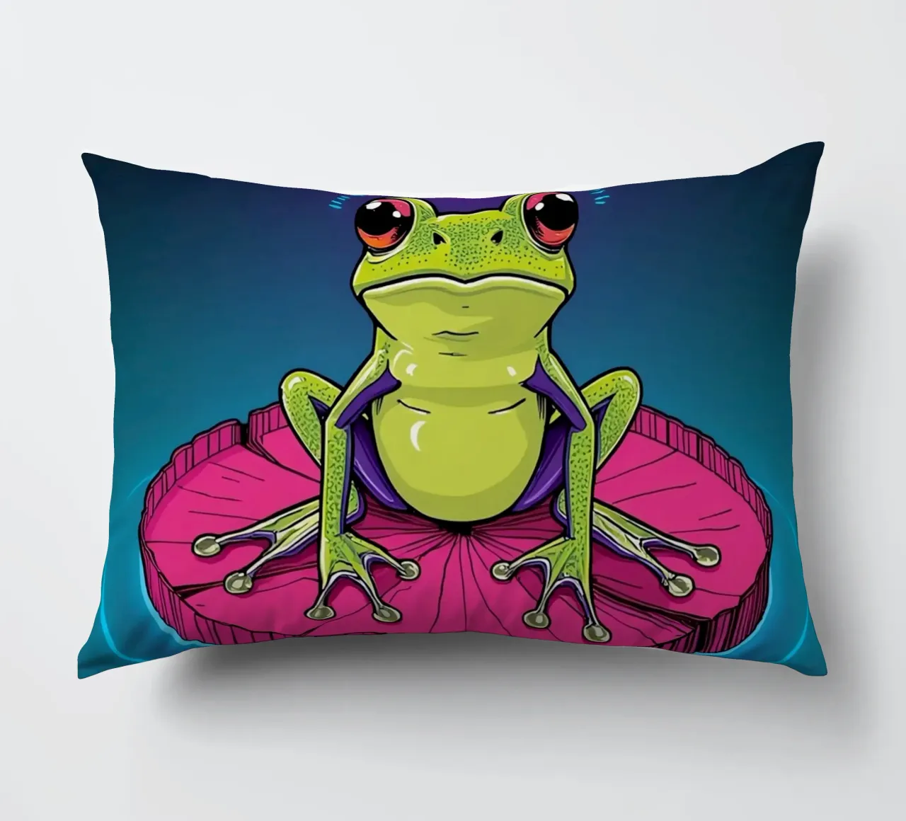 Rana cartone animato su ninfea con aureola cuscino da DesignDoodle