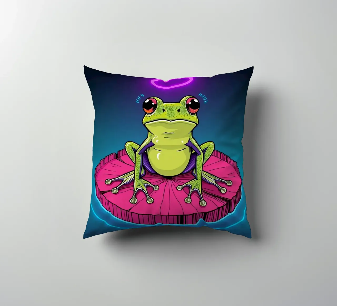 Rana cartone animato su ninfea con aureola cuscino da DesignDoodle