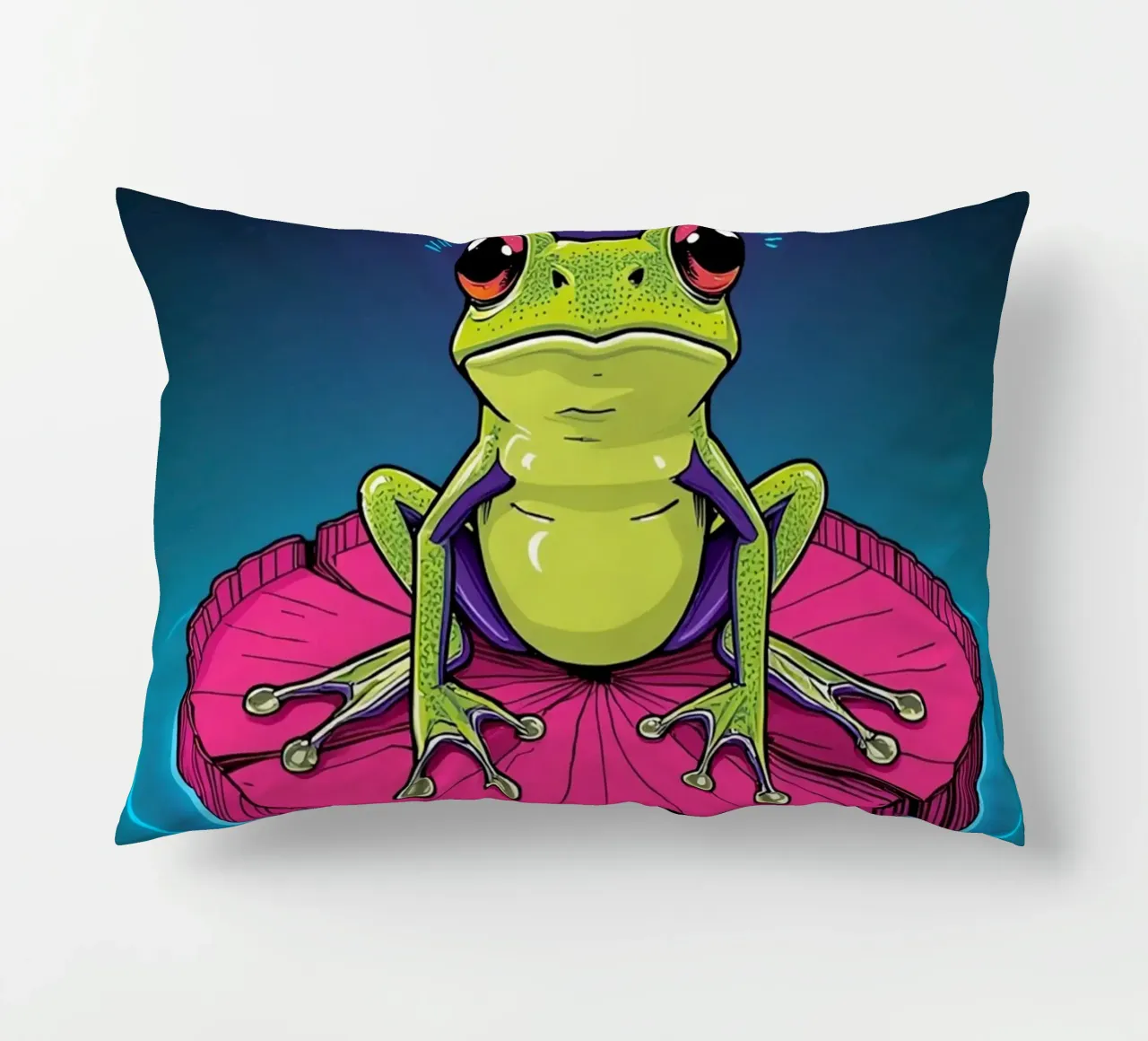 Rana cartone animato su ninfea con aureola cuscino da DesignDoodle