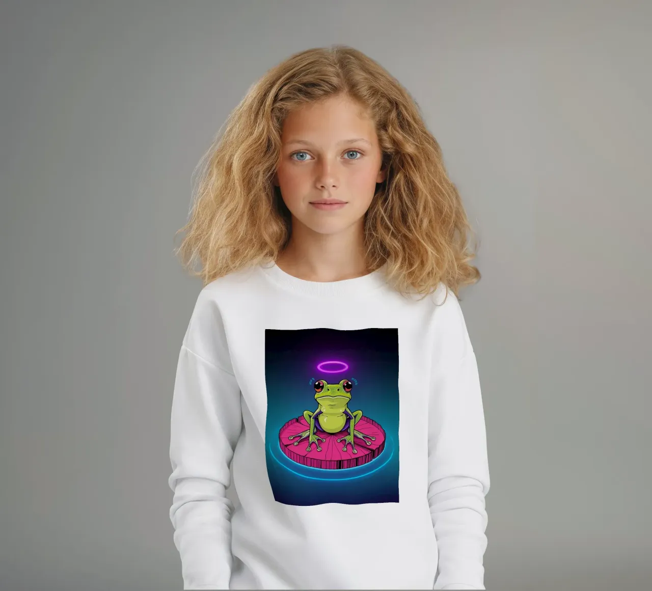 Rana cartone animato su ninfea con aureola felpa bambino da DesignDoodle