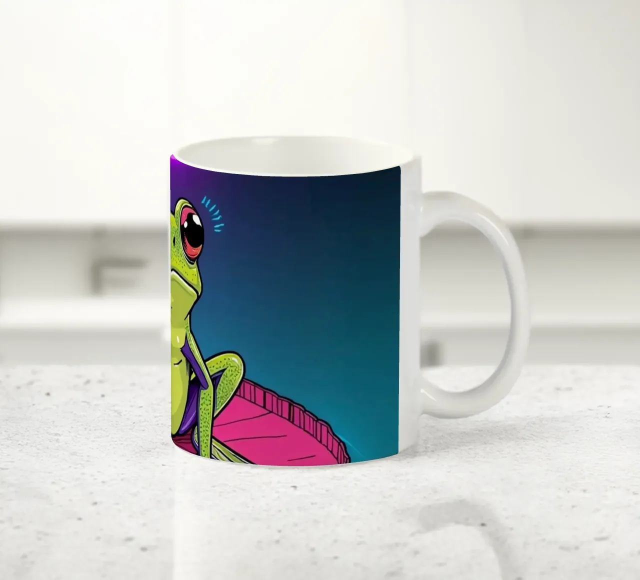 Rana cartone animato su ninfea con aureola tazza in ceramica da DesignDoodle