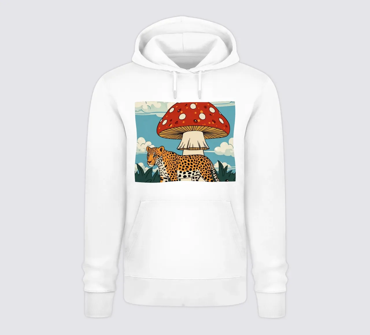 Paesaggio leopardiano e funghi rossi felpa con cappuccio da DesignDoodle