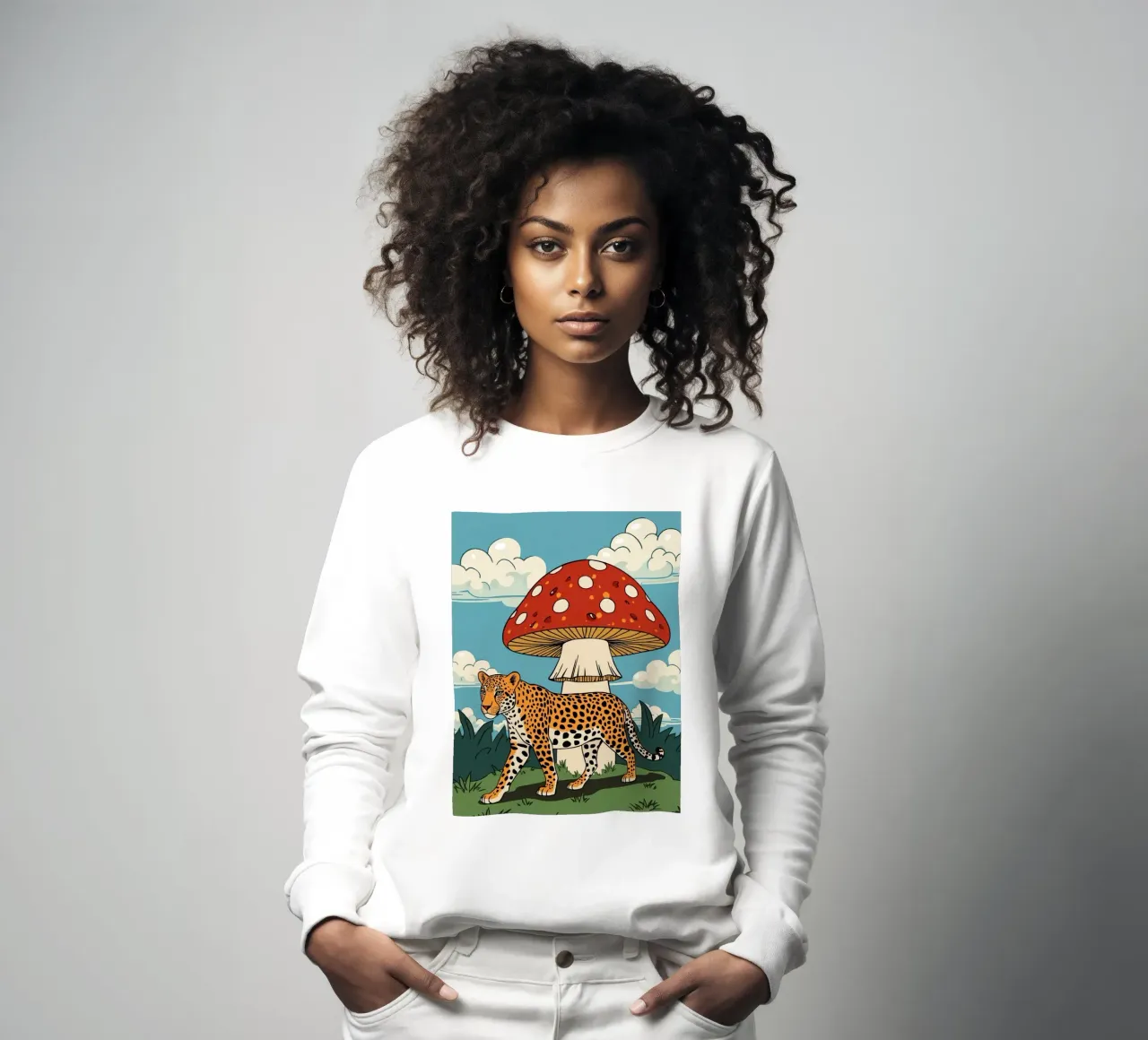 Paesaggio leopardiano e funghi rossi felpa da DesignDoodle